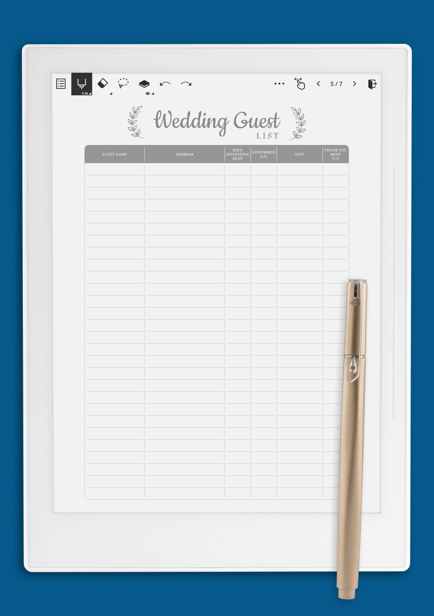 Download Printable Wedding Guest List - Romantic Style PDF