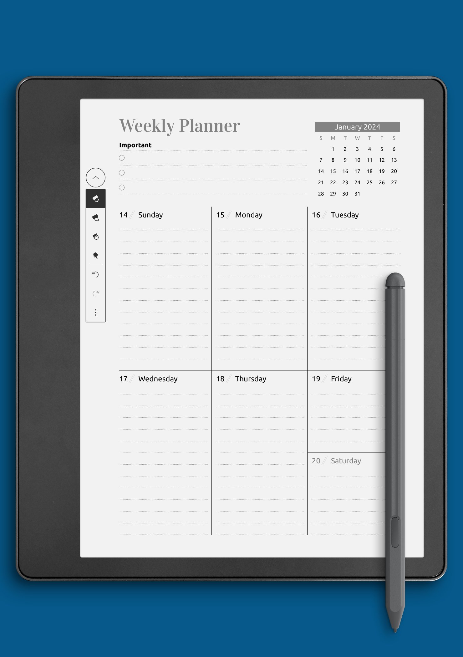 Download Printable Week at a Glance planner with calendar PDF