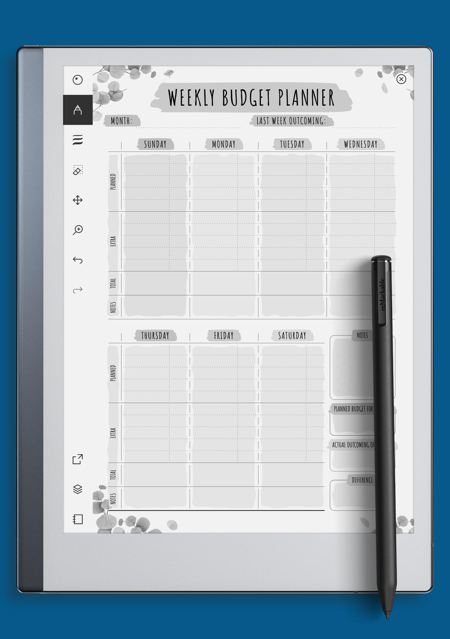 Download Printable Weekly Budget Floral Style PDF