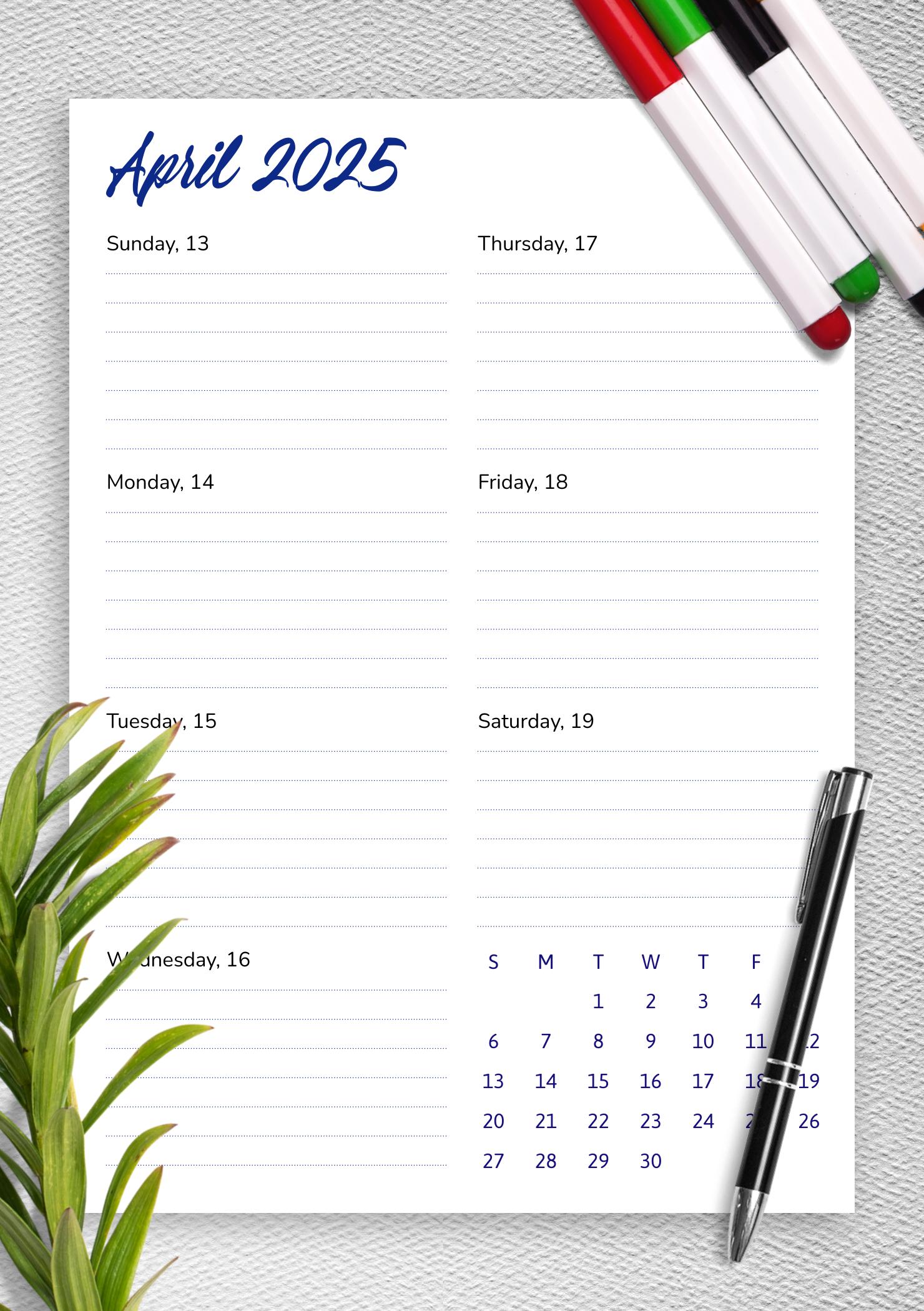 Download Printable Weekly Calendar Template PDF