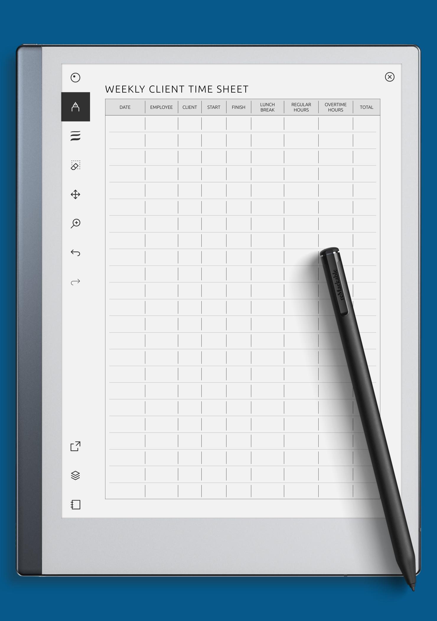 Download Printable Weekly Client Time Sheet Template PDF