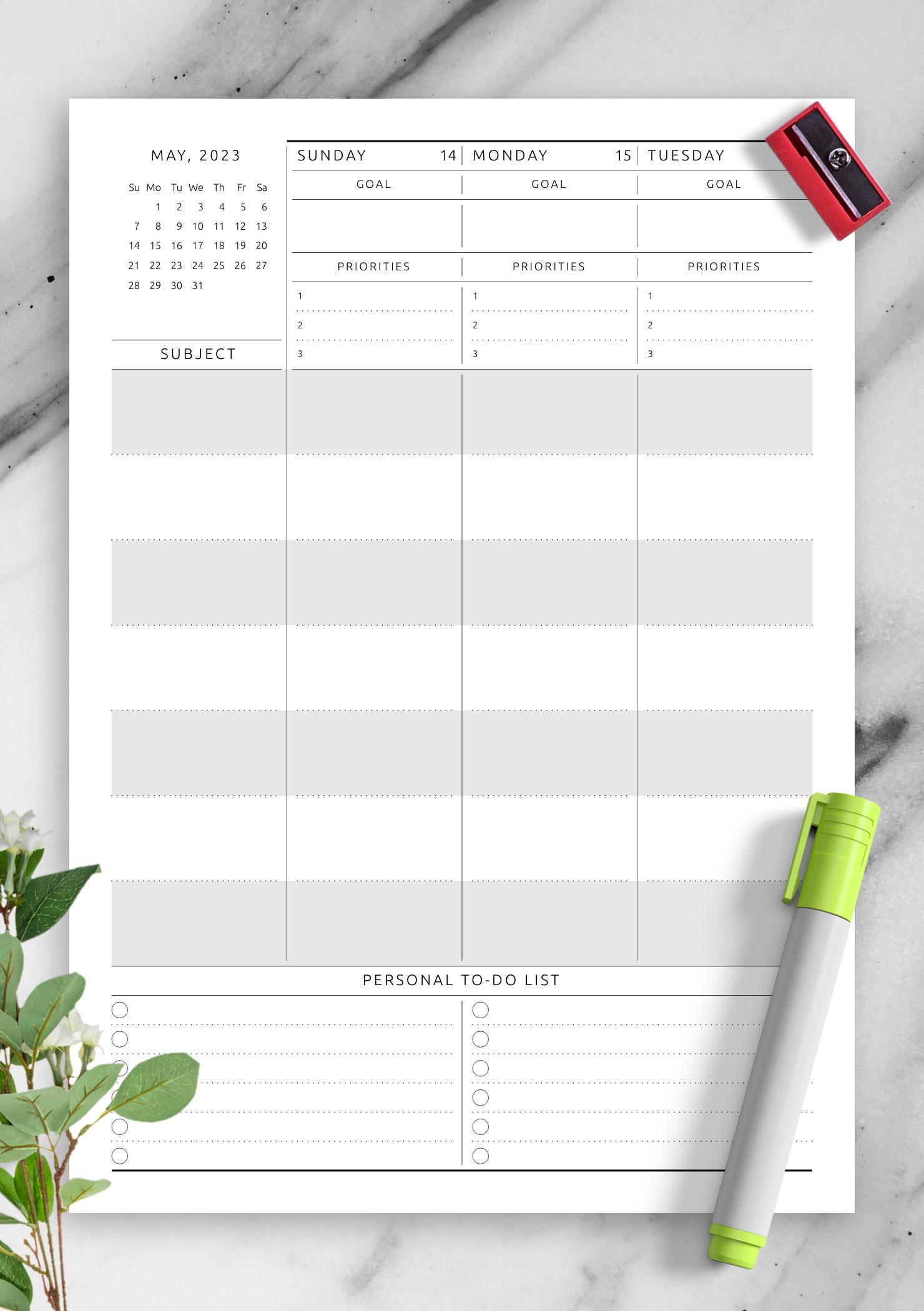 Download Printable Weekly Lesson Plan Template PDF