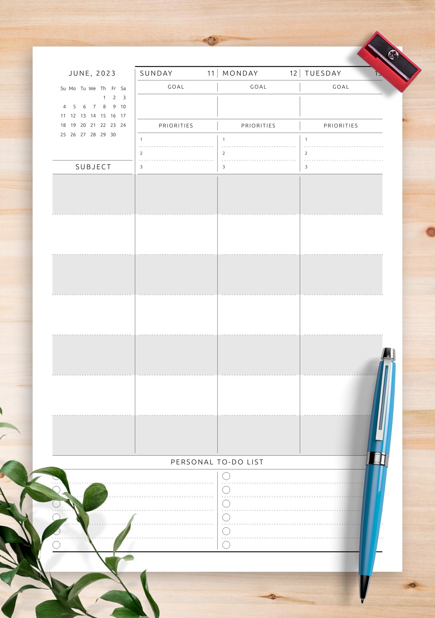 Download Printable Weekly Lesson Plan Template PDF