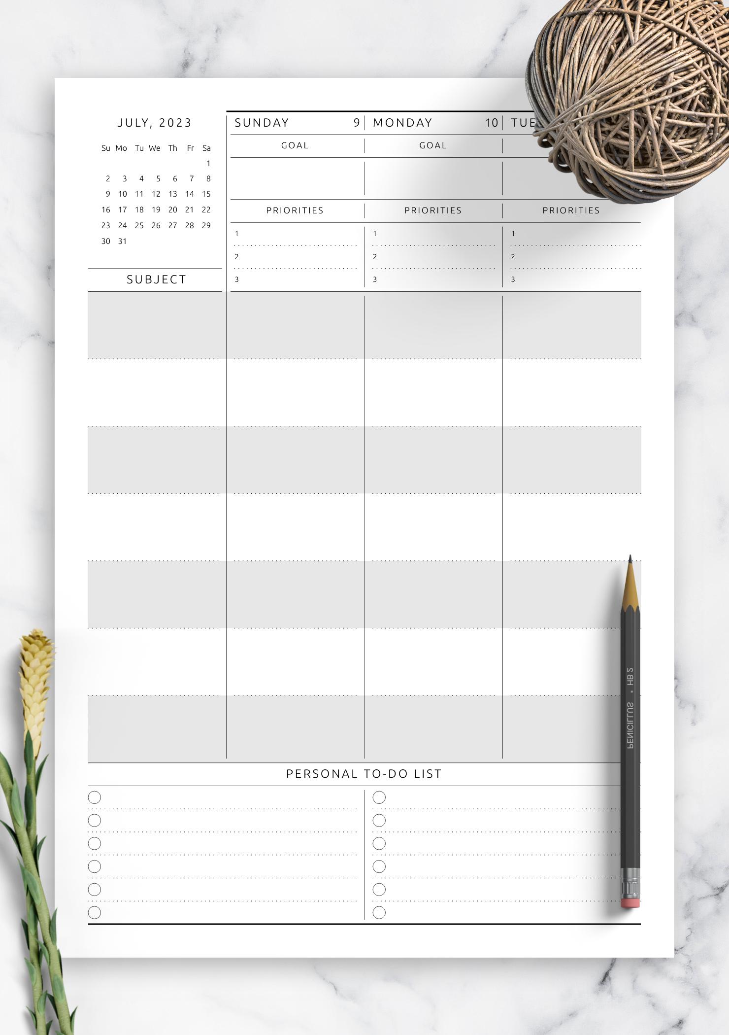 Download Printable Weekly Lesson Plan Template PDF