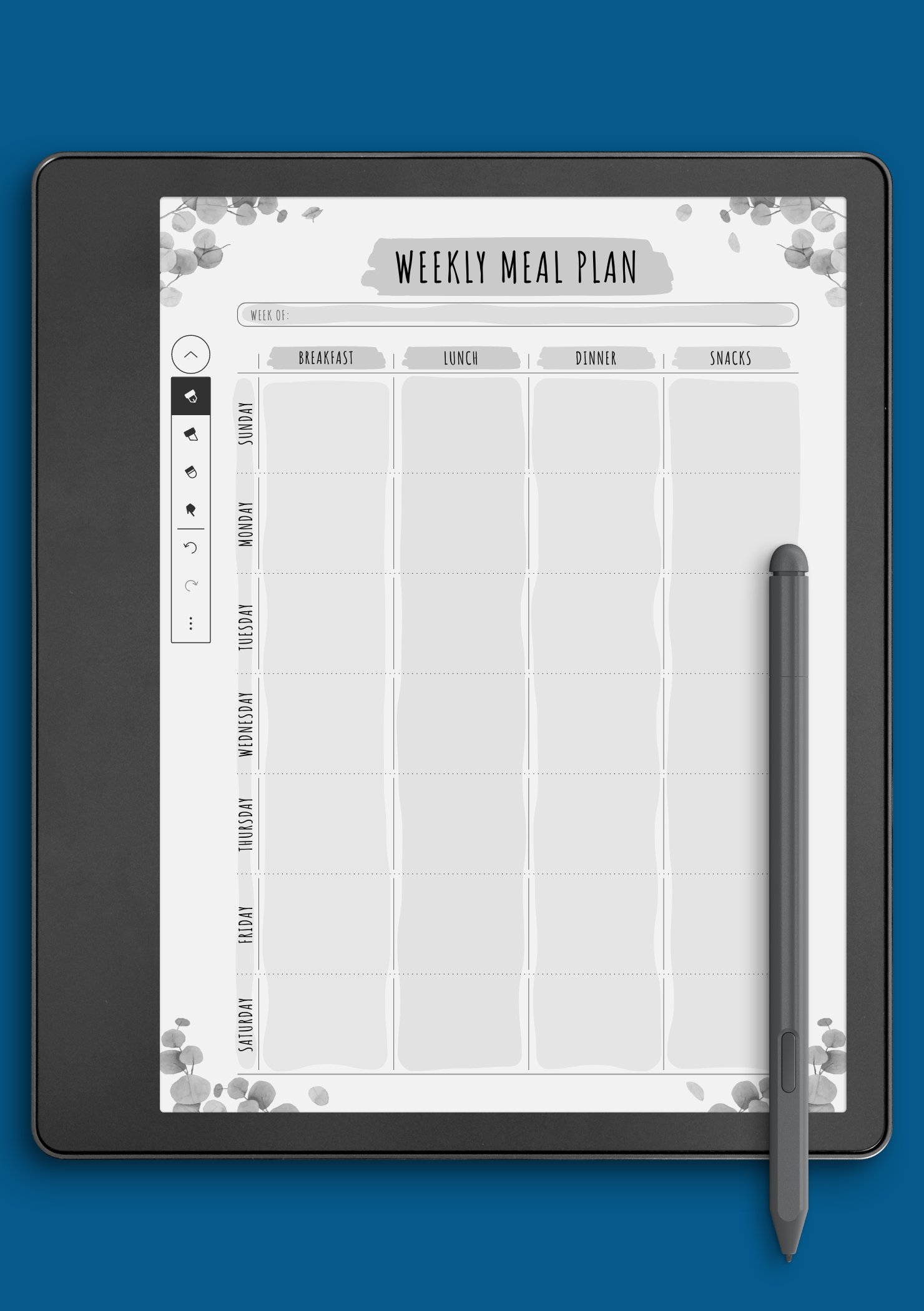 Download Printable Weekly Meal Plan - Floral Style PDF