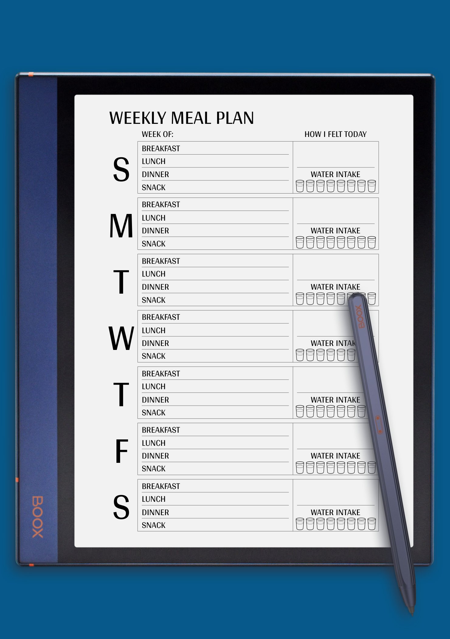 Download Printable Weekly meal plan template PDF