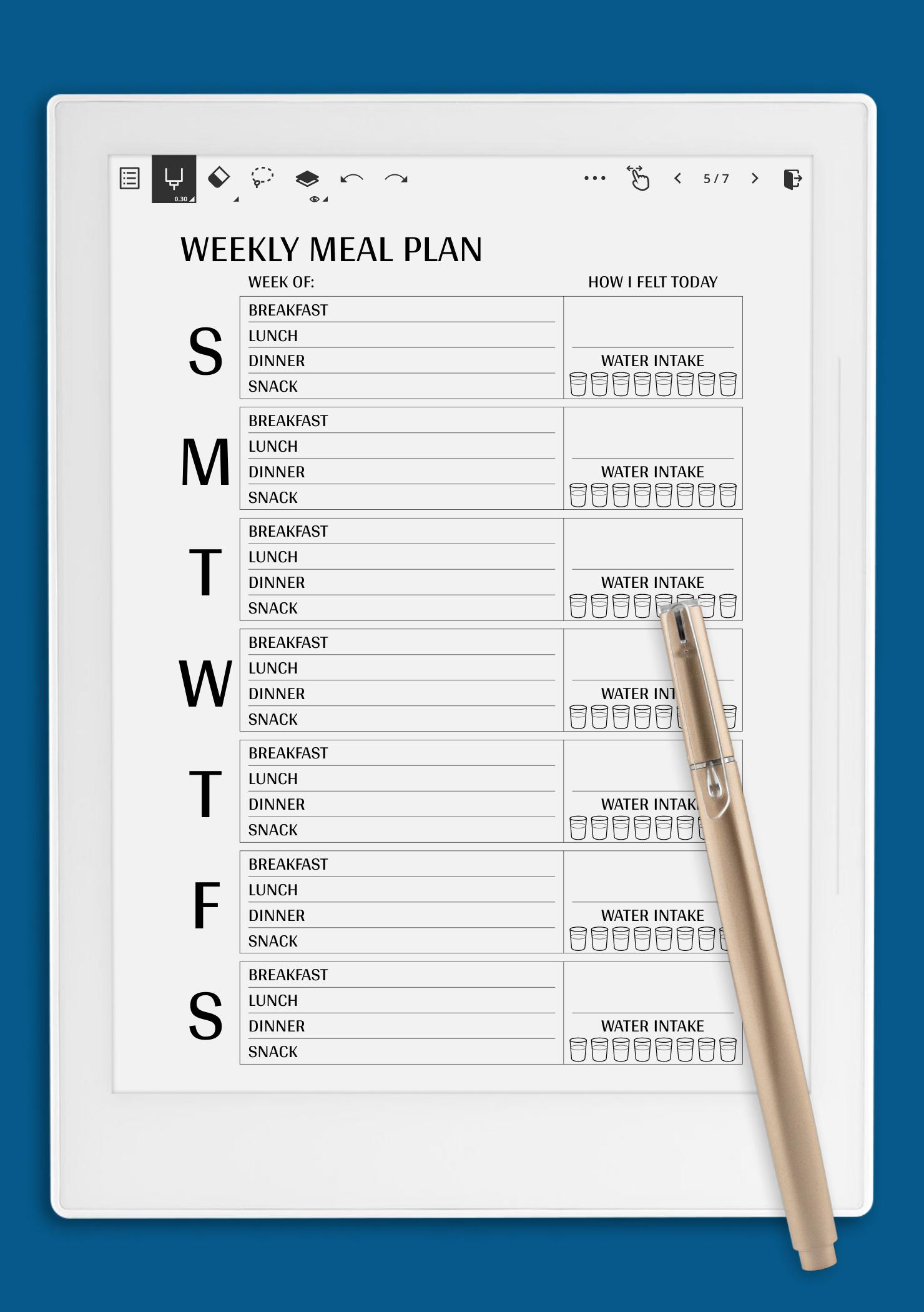 Download Printable Weekly meal plan template PDF