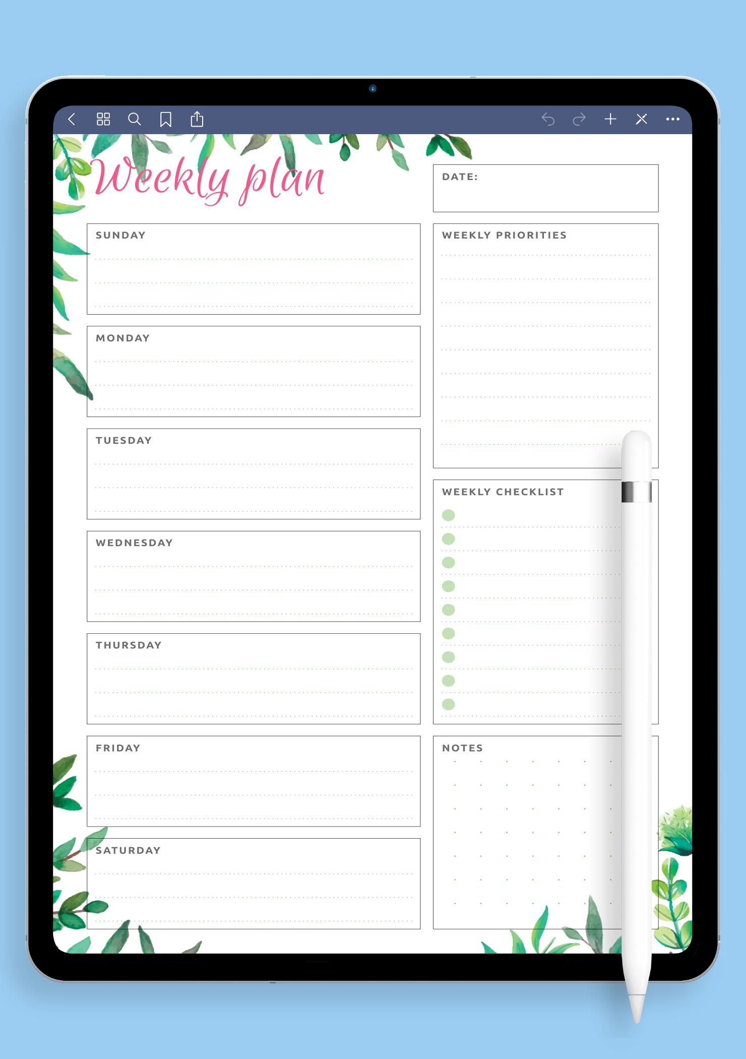 Download Printable Weekly Plan & Checklist PDF