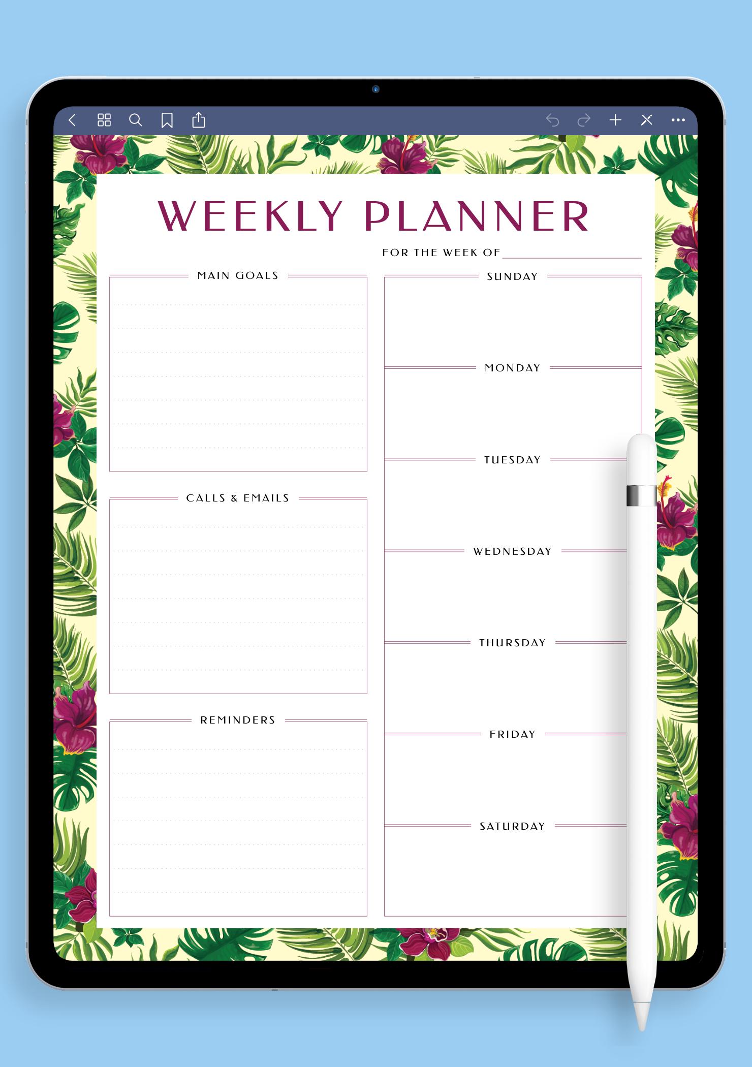 Download Printable Weekly Planner with Main Goals PDF