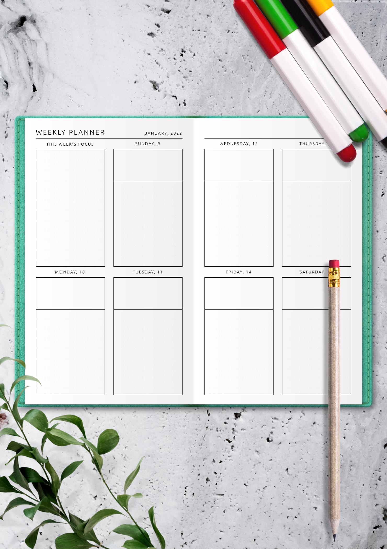 Download Printable Weekly Planner Template with Dotted Sections PDF