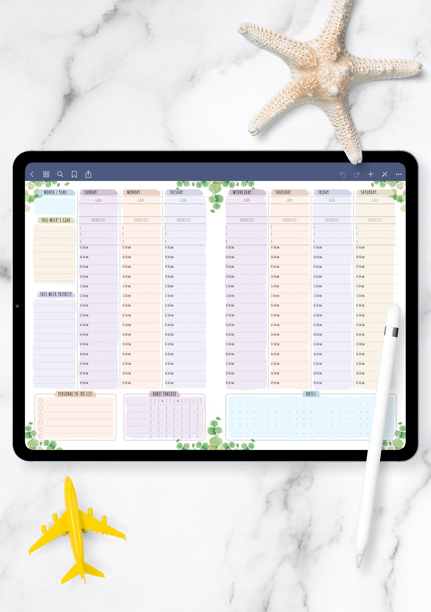 Download Printable Weekly Planner Undated - Floral Style PDF