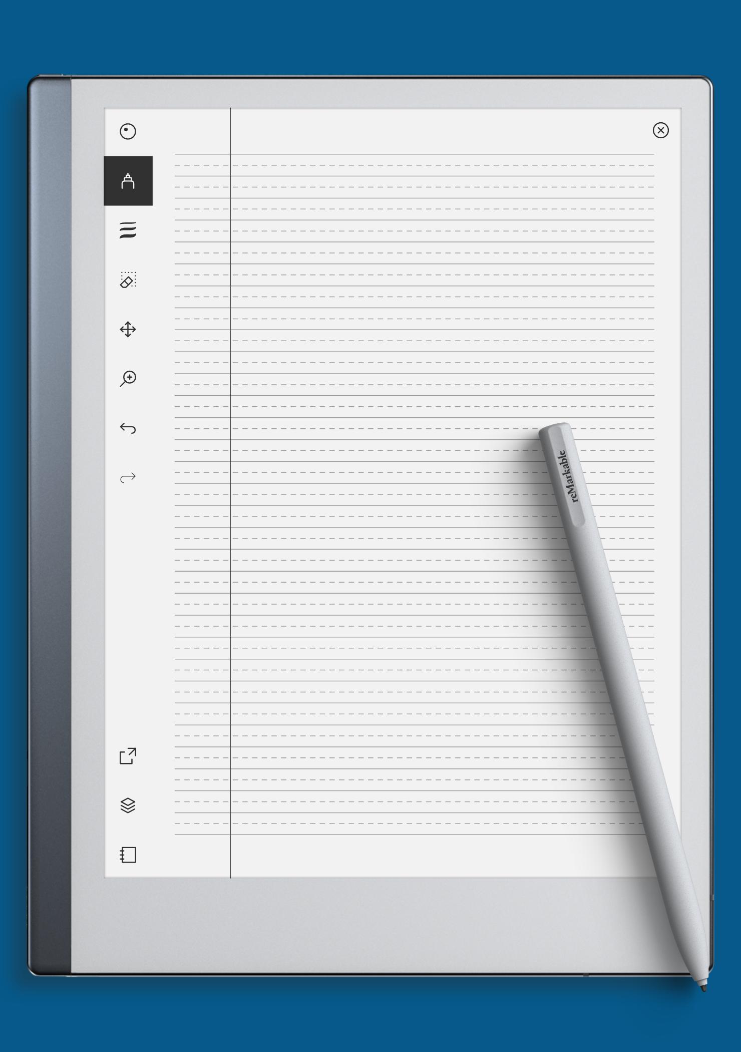 Download Printable Wide Ruled with dashed center guide line - Blue ...