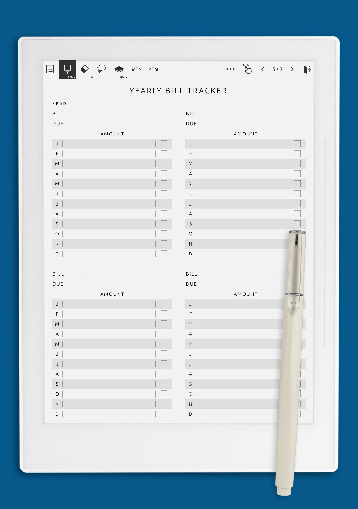 Download Printable Yearly Bill Tracker Template PDF