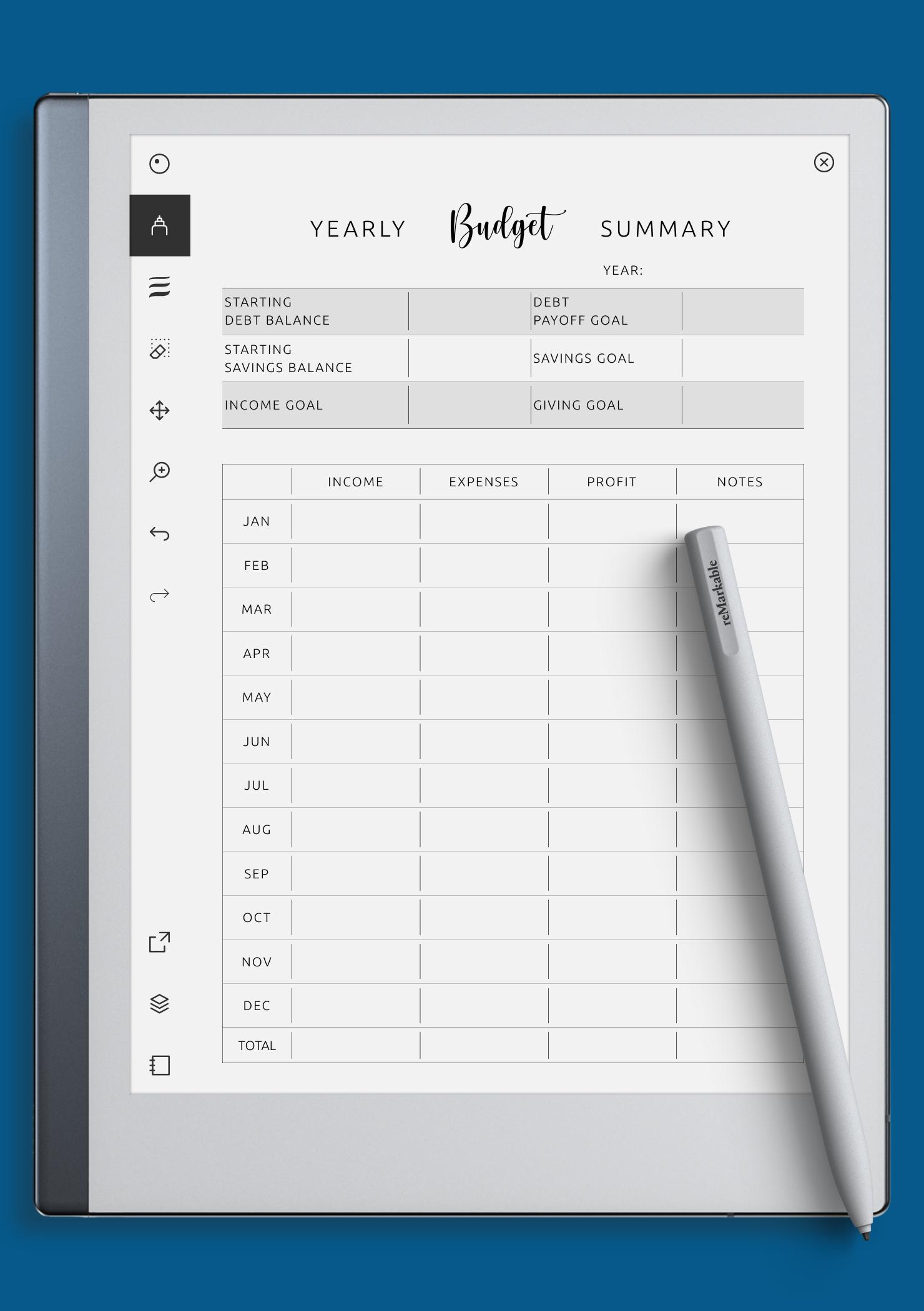 Download Printable Yearly Budget Summary Template Pdf