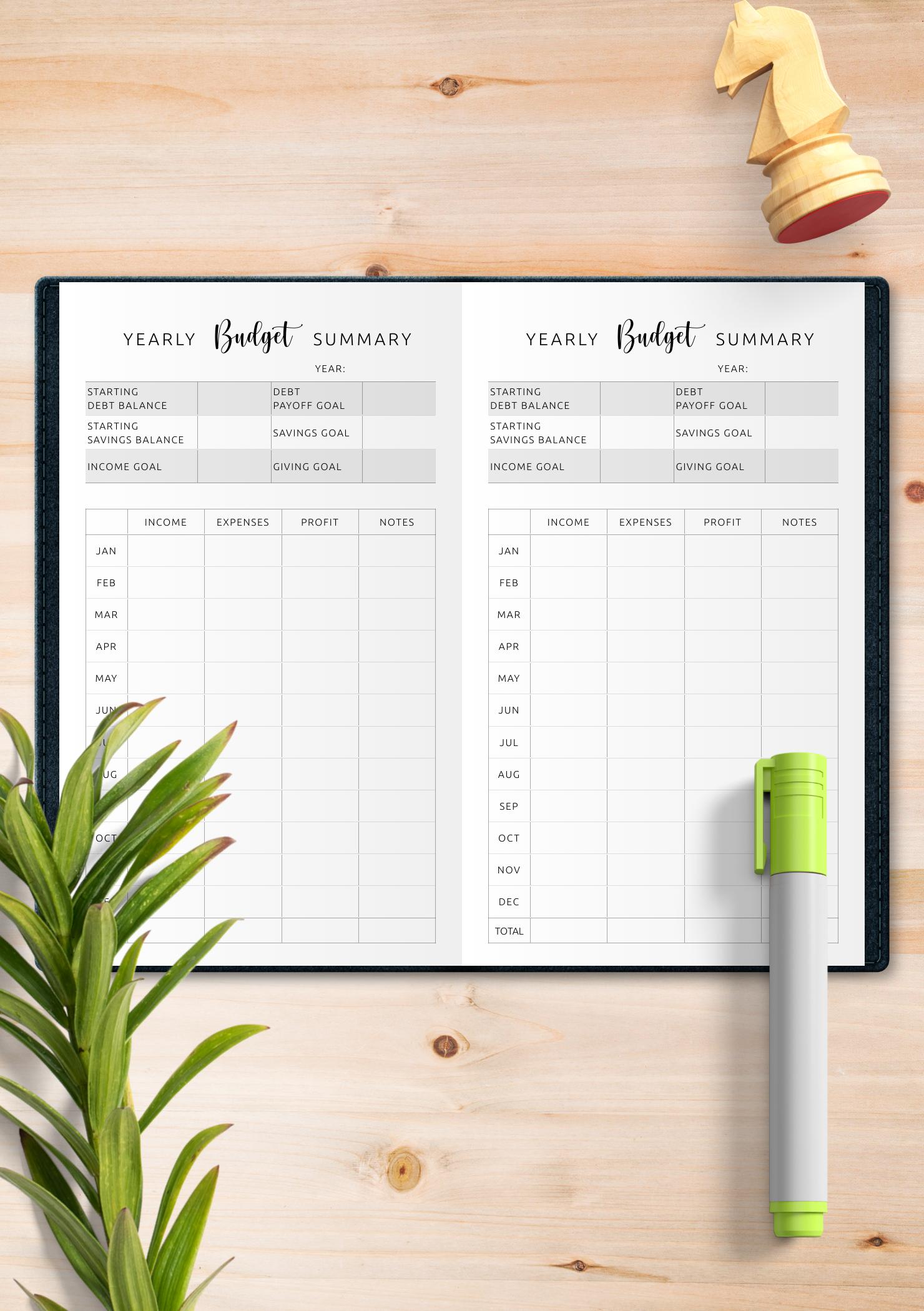 Download Printable Yearly Budget Summary Template PDF