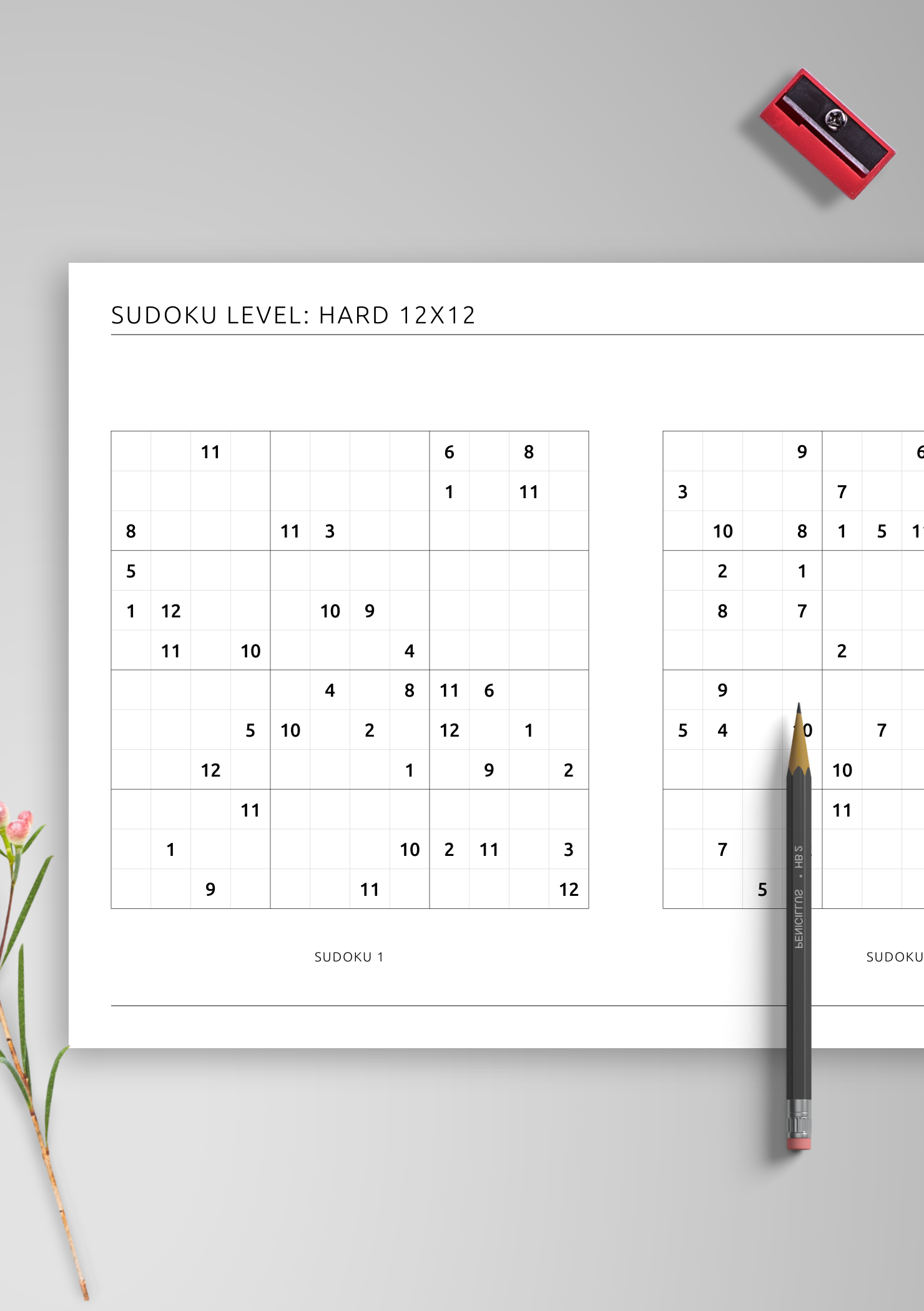 Download Printable 12x12 Hard Sudoku – Horizontal (2 On Page) PDF