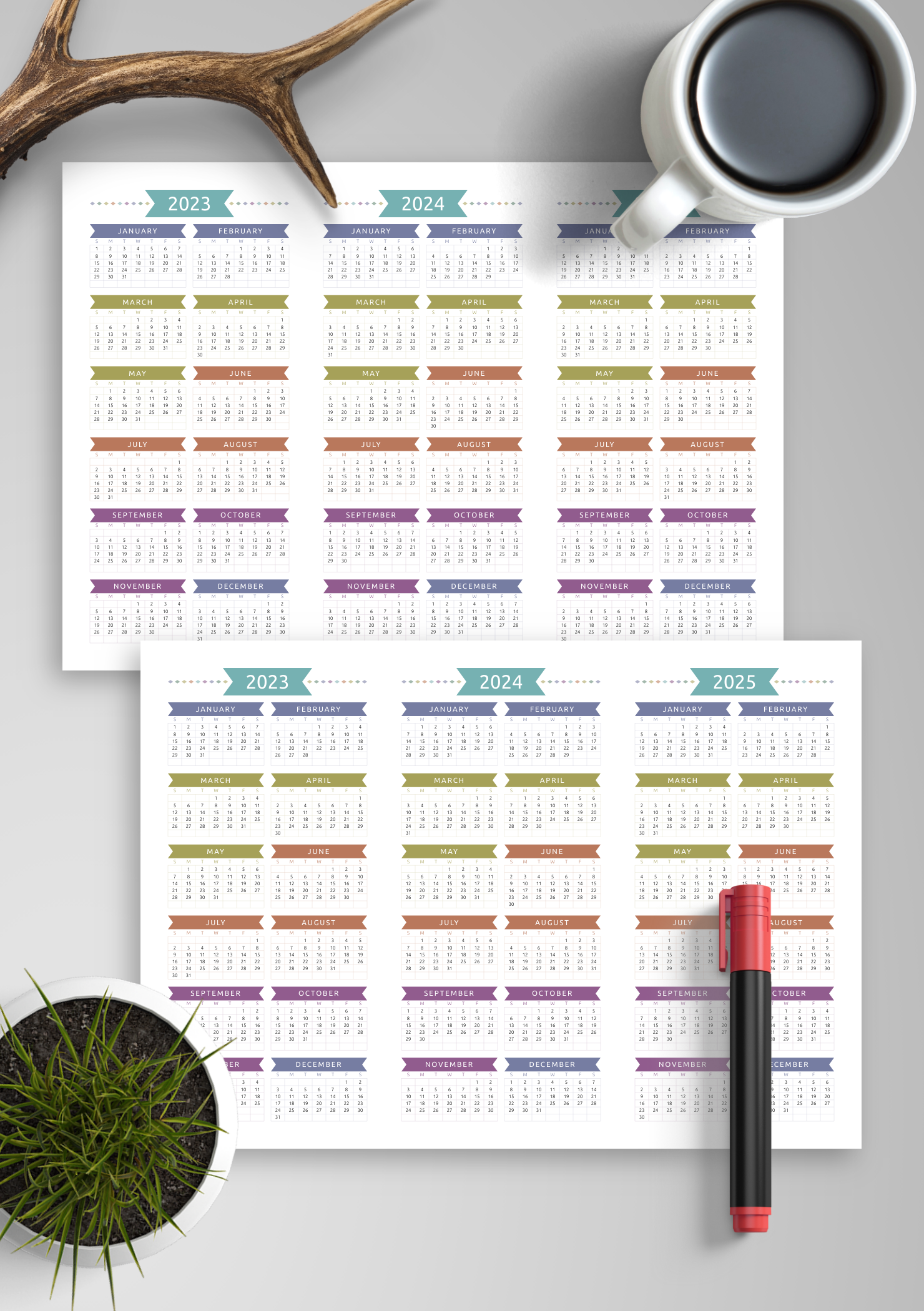 Download Printable 3-year Calendar Template - Casual Style - Landscape ...