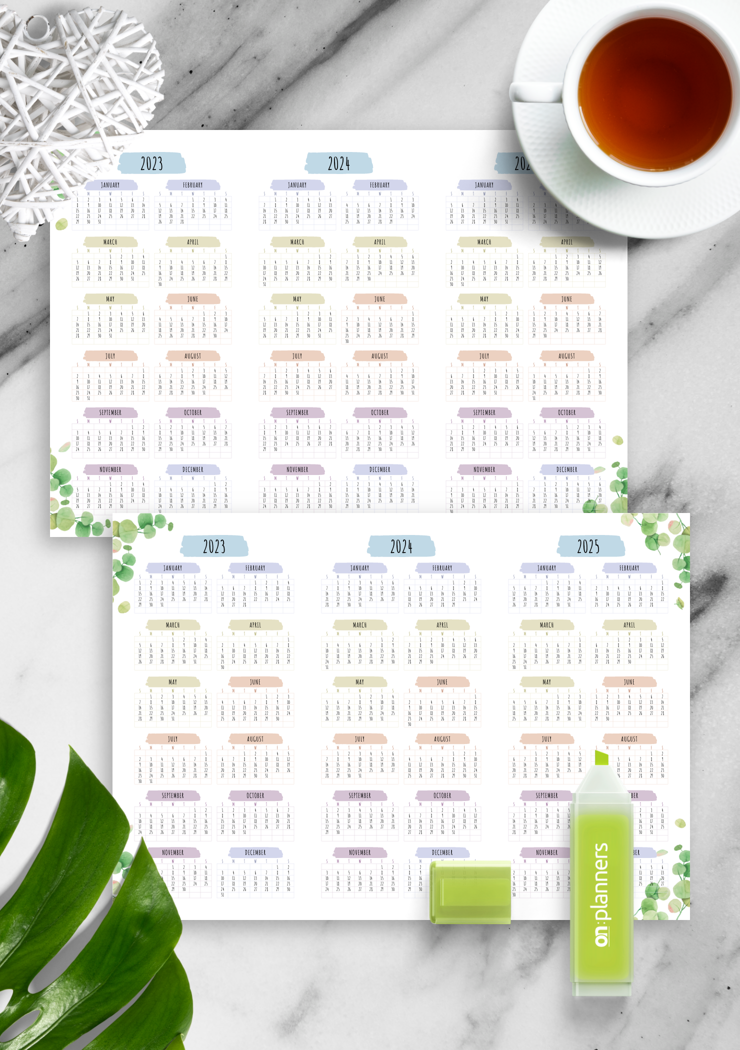 Download Printable 3year Calendar Template Floral Style Landscape