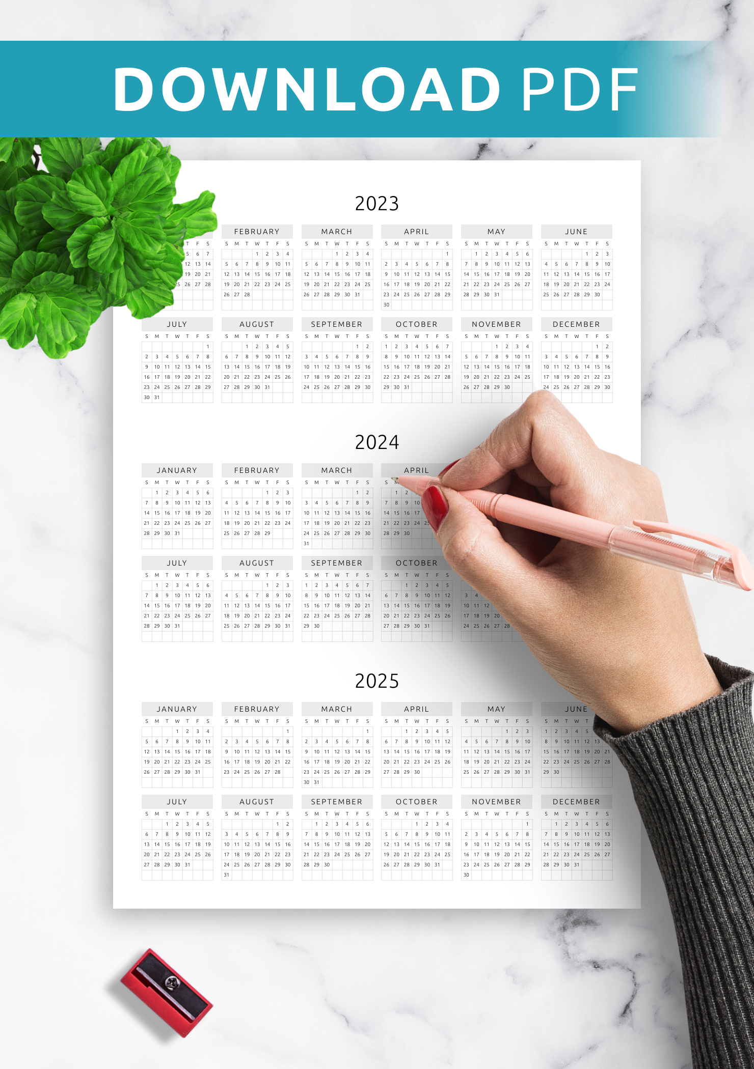 Download Printable 3year Calendar Template Original Style PDF