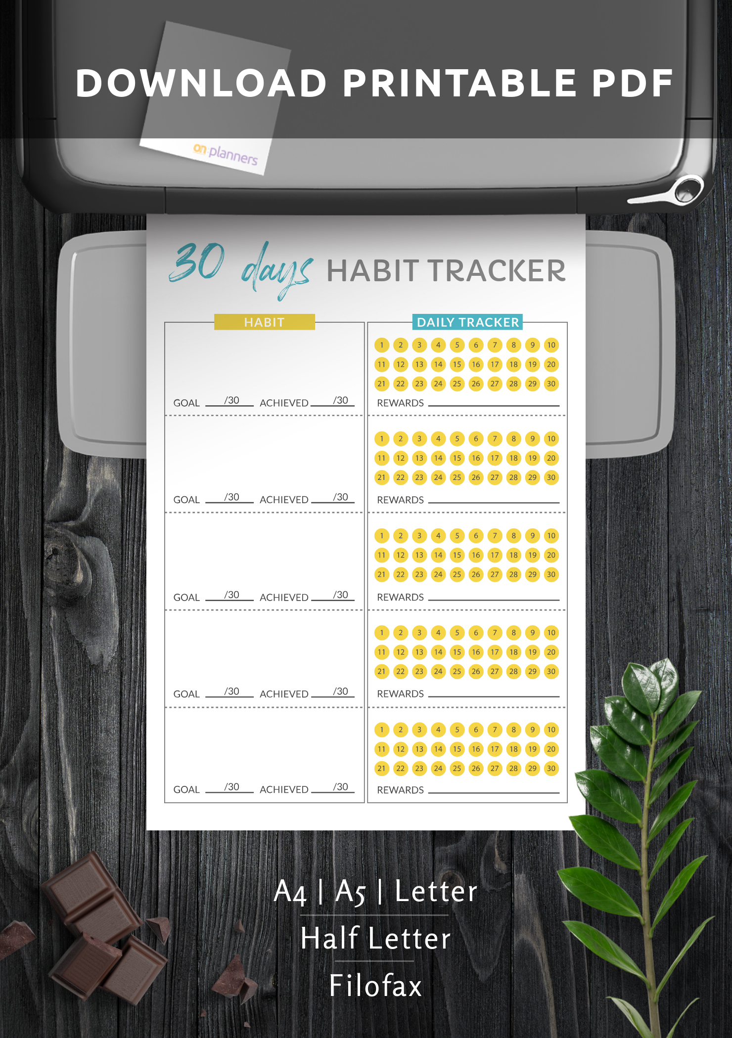 Download Printable 30 Days Goal Habit Tracker Template PDF