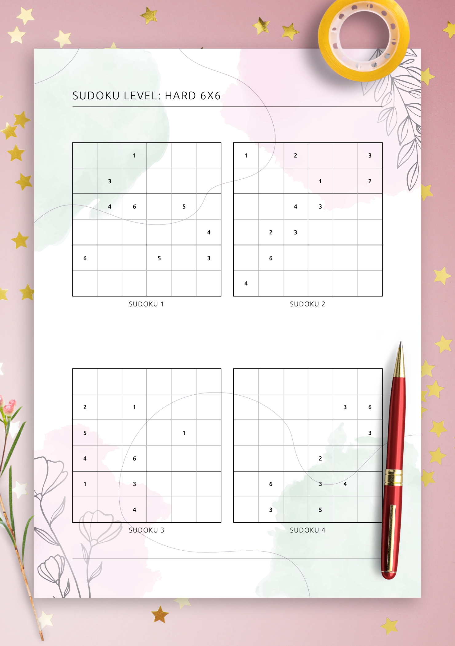 Download Printable 6x6 Hard Sudoku Vertical (4 On Page) PDF