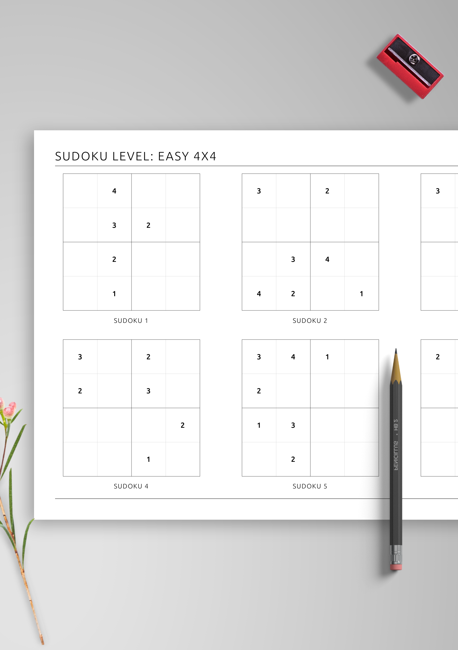 Download Printable 4x4 Easy Sudoku Horizontal (6 On Page) PDF