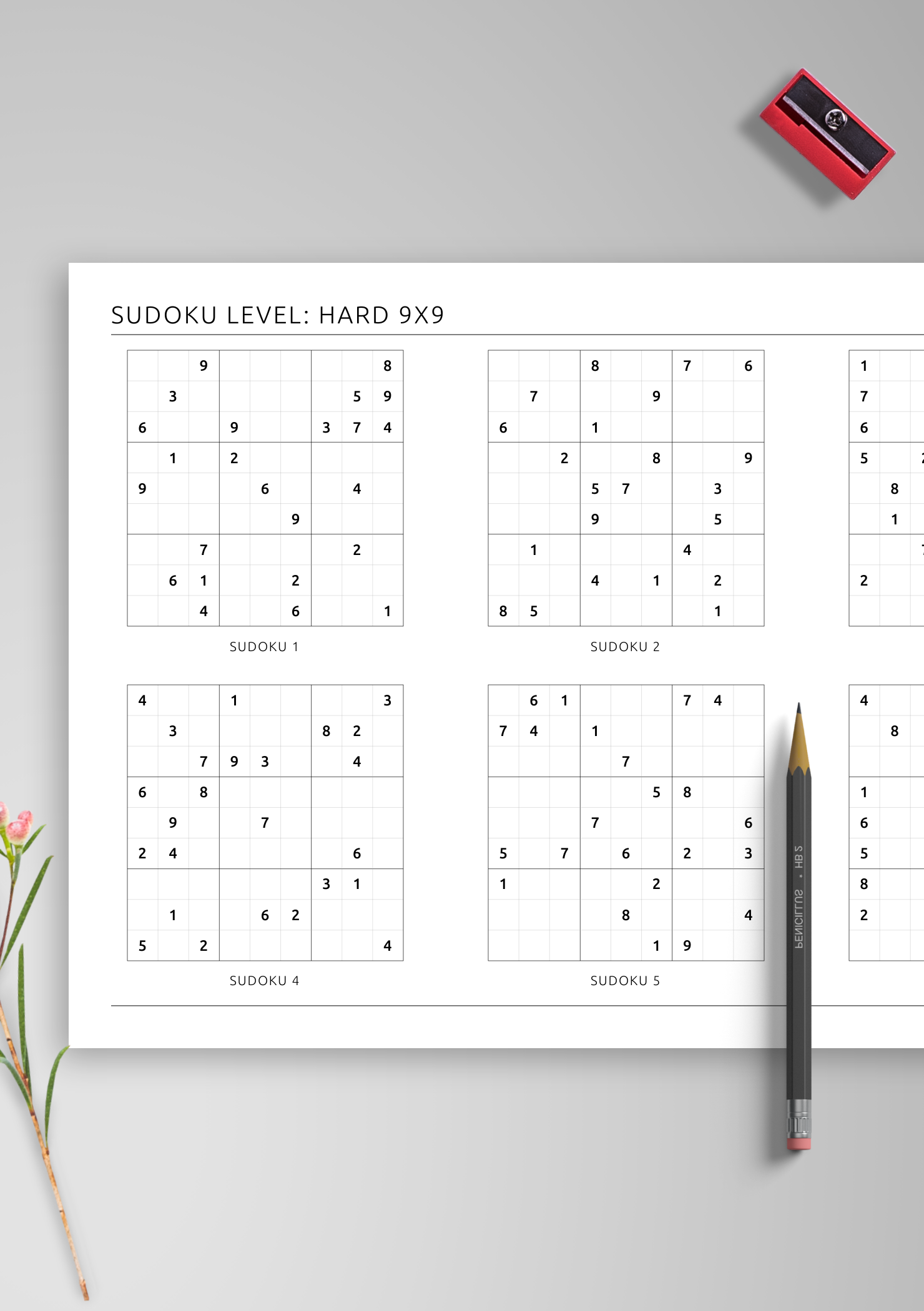 Download Printable 9x9 Hard Sudoku – Horizontal (6 On Page) PDF