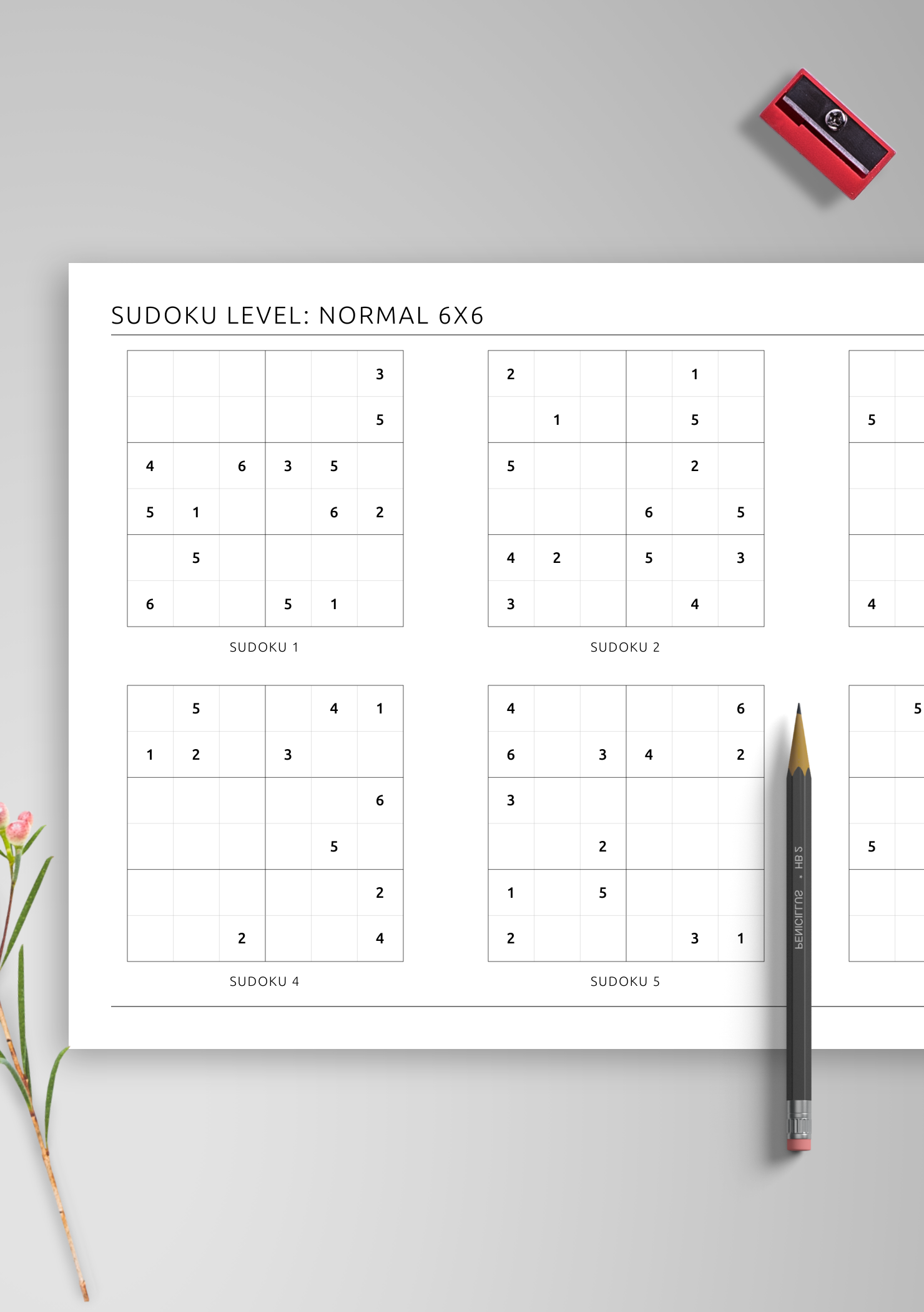 Download Printable 6x6 Medium Sudoku - Horizontal (6 On Page) PDF