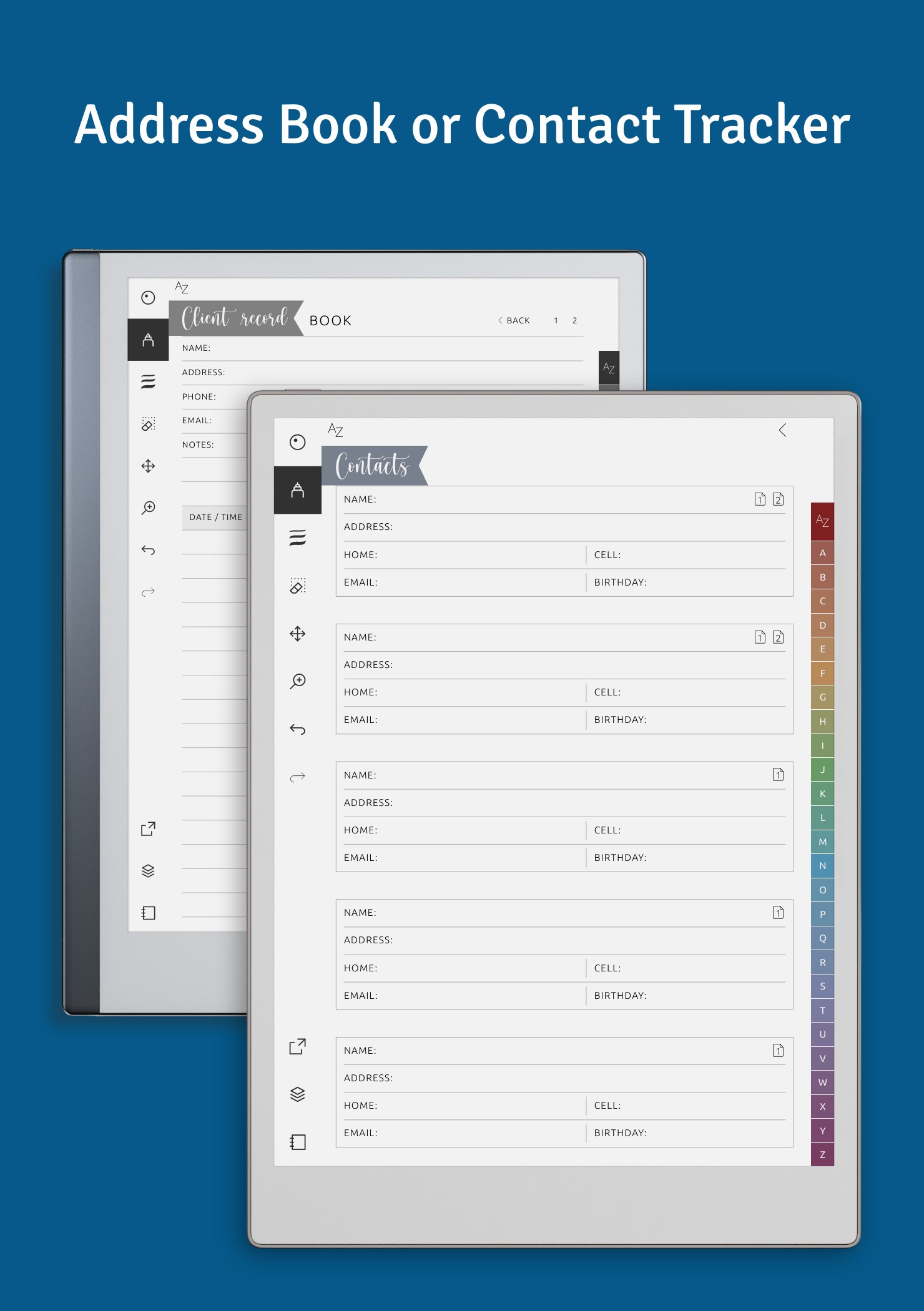 Download Alphabetical A-Z Tabs Hyperlinked reMarkable Planner
