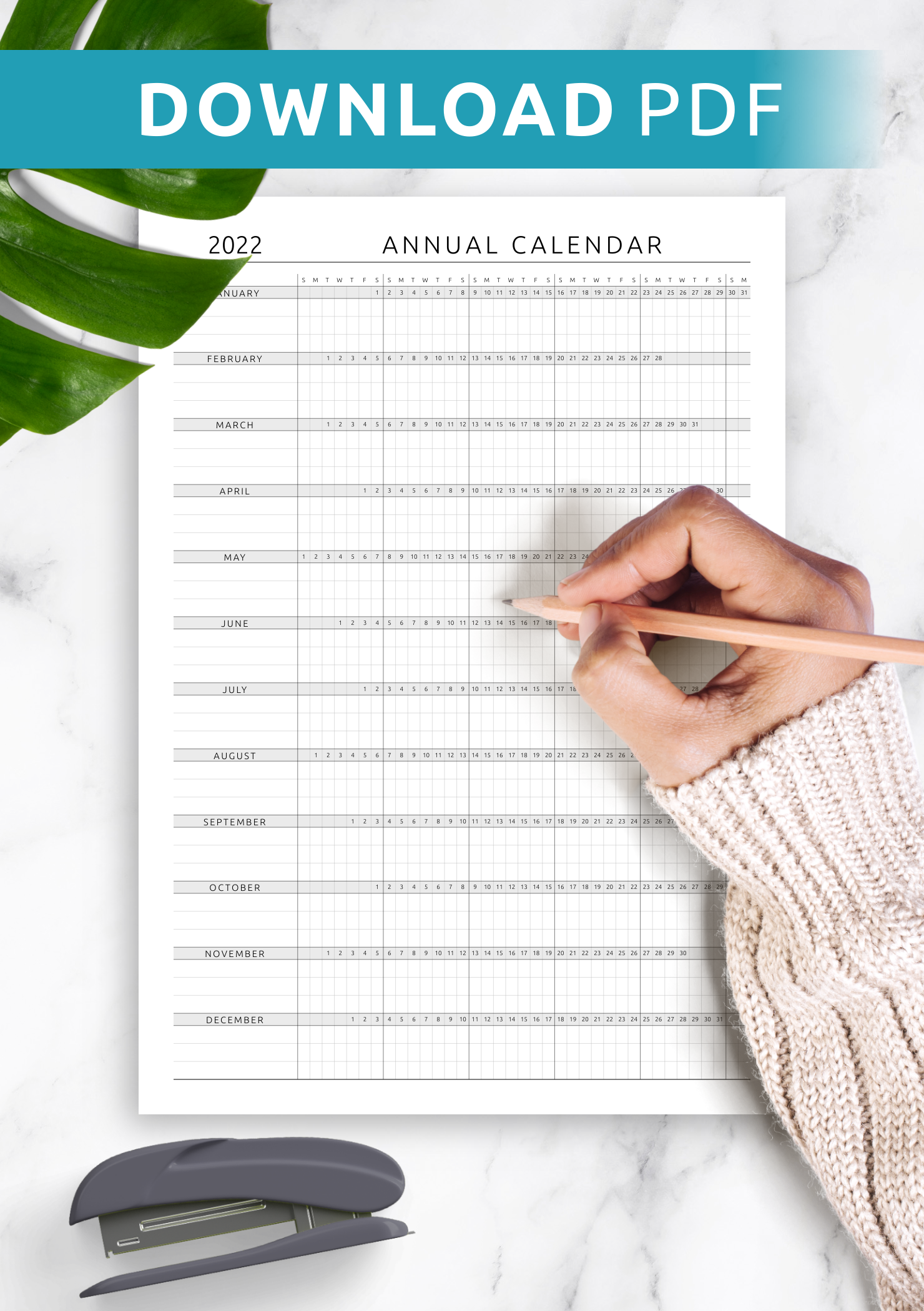 Download Printable Annual Calendar Template - Original Style PDF