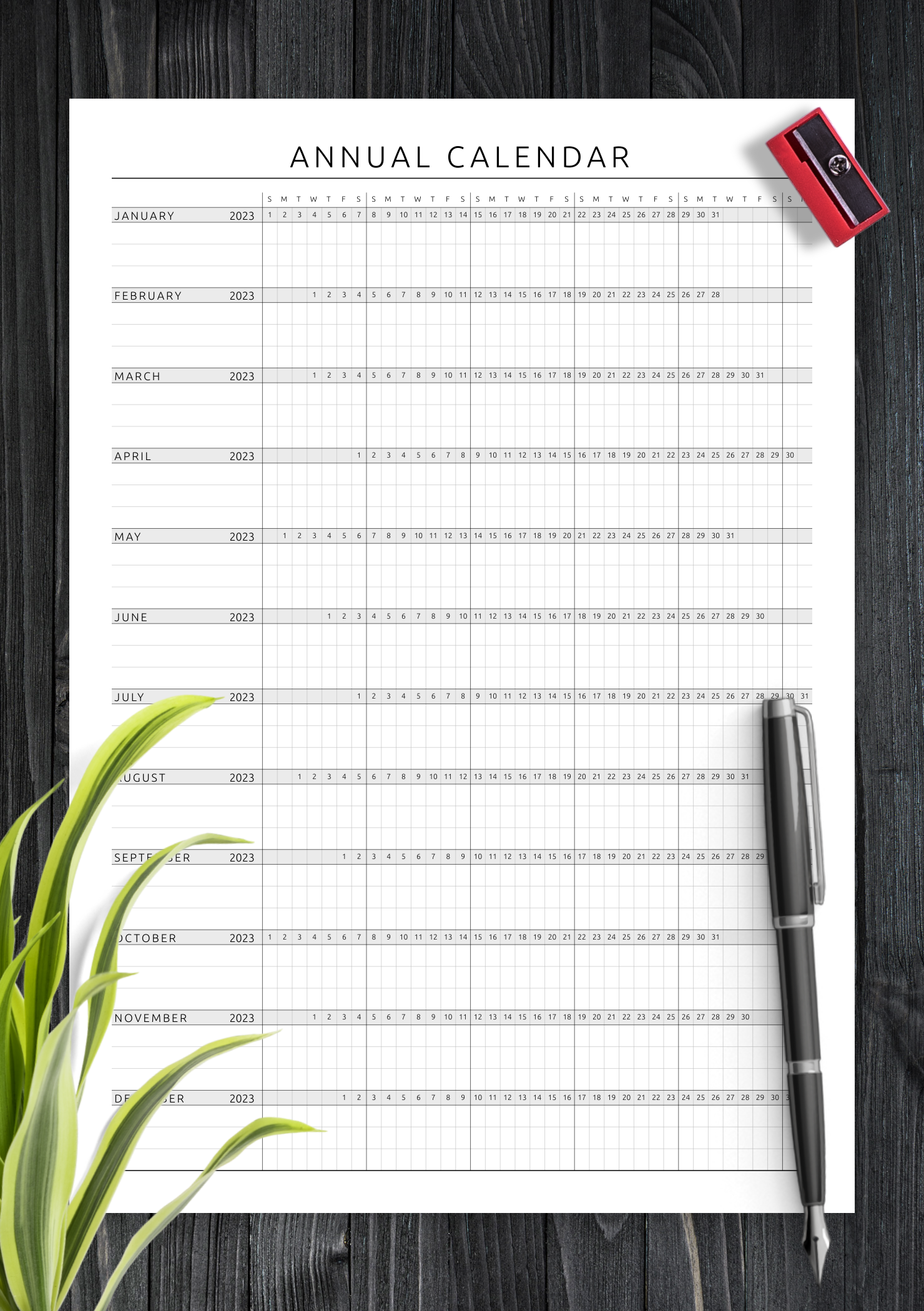 Download Printable Annual Calendar Template - Original Style PDF
