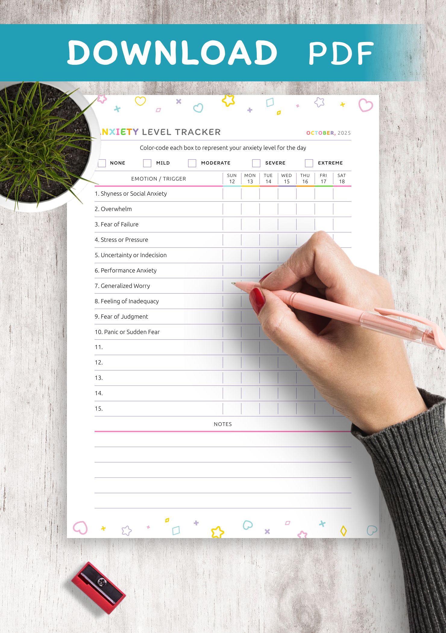 Download Anxiety Level Tracker Template: Printable PDF or Digital for ...