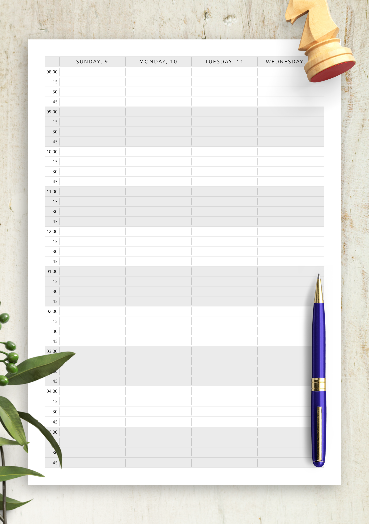 weekly appointment planner template