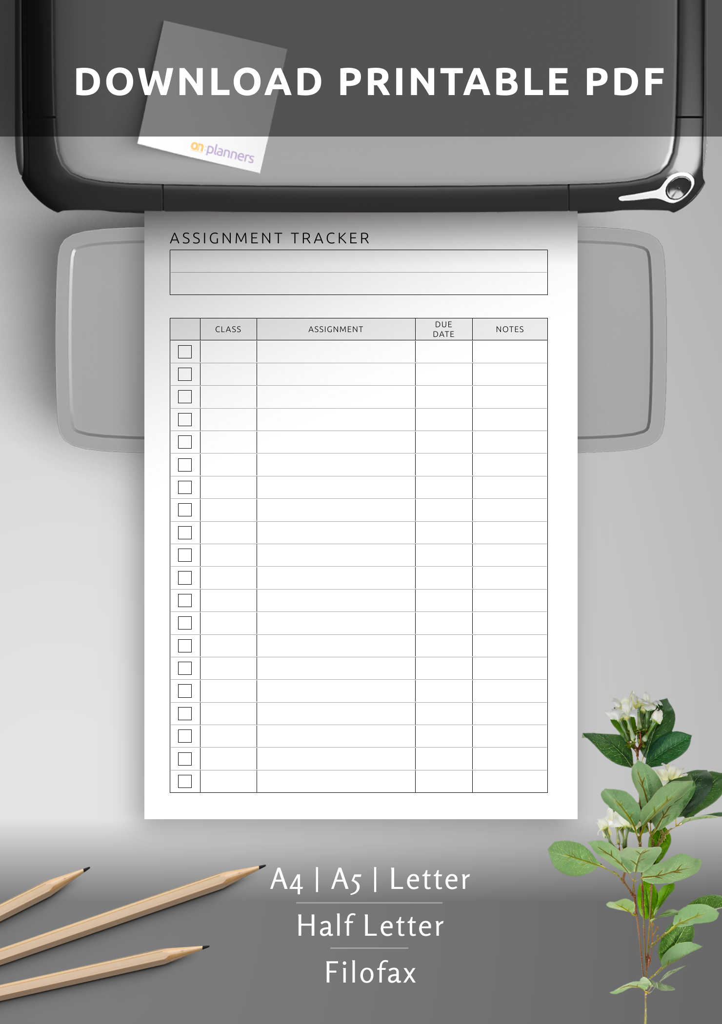 assignment tracker printable