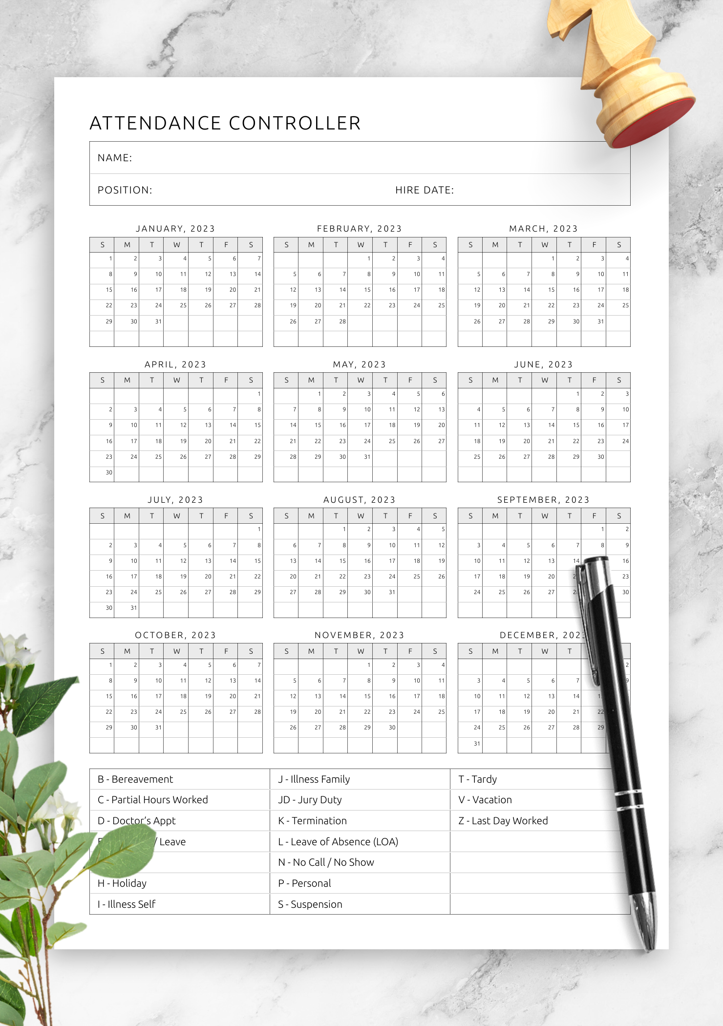 Download Printable Attendance Controller Template PDF
