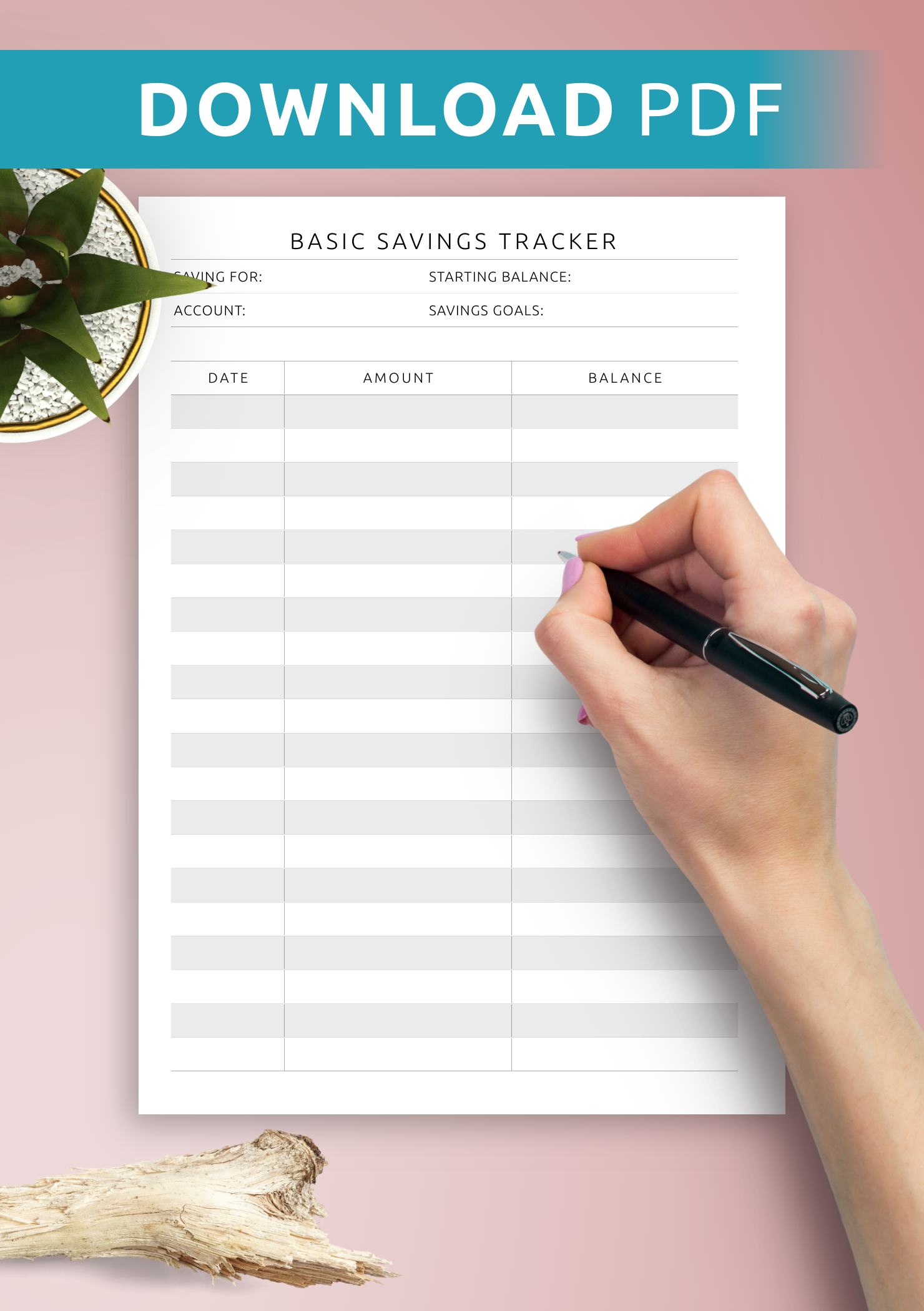 Download Printable Basic Savings Tracker Template PDF