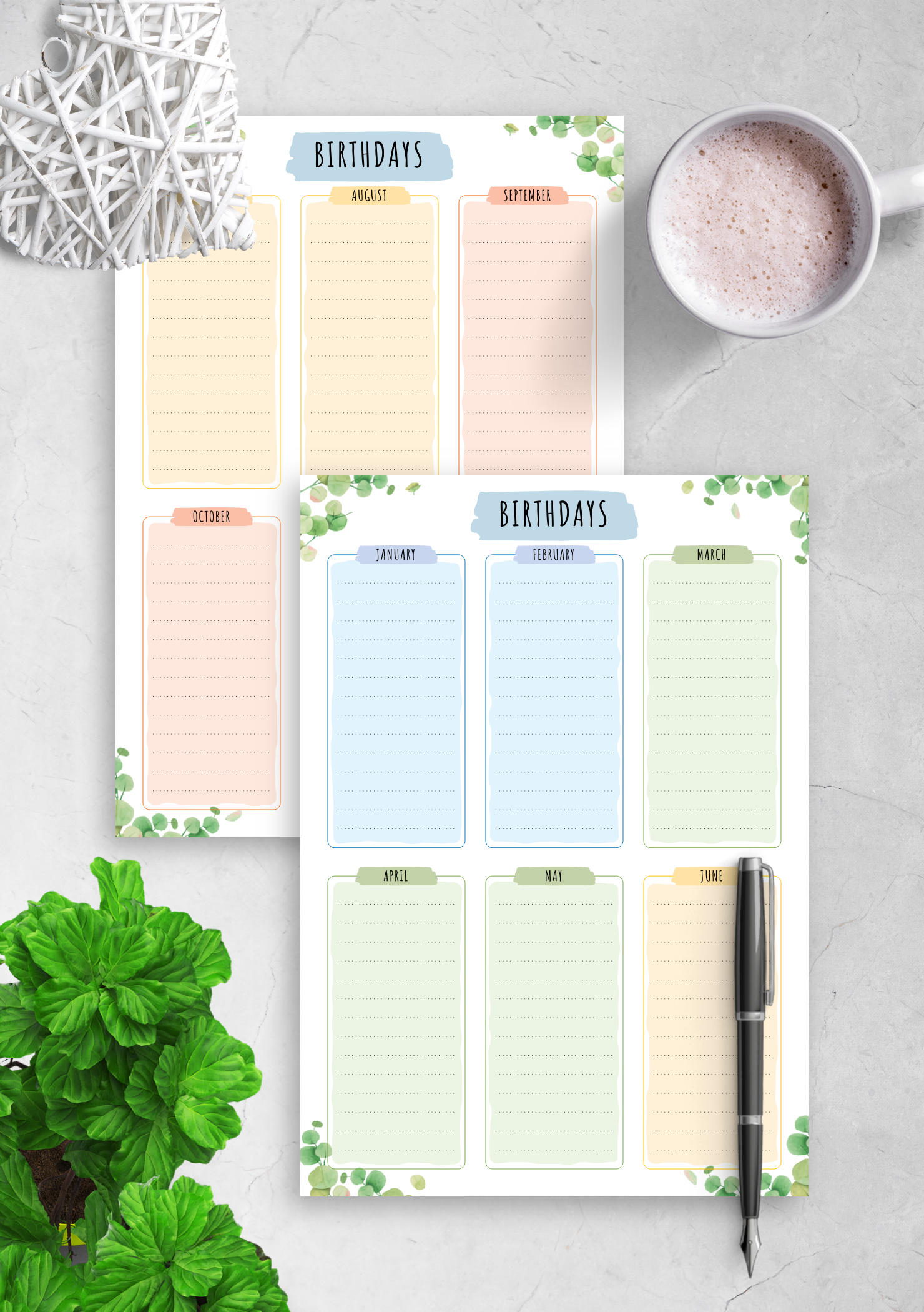 Download Printable Birthday Calendar - Floral Style PDF