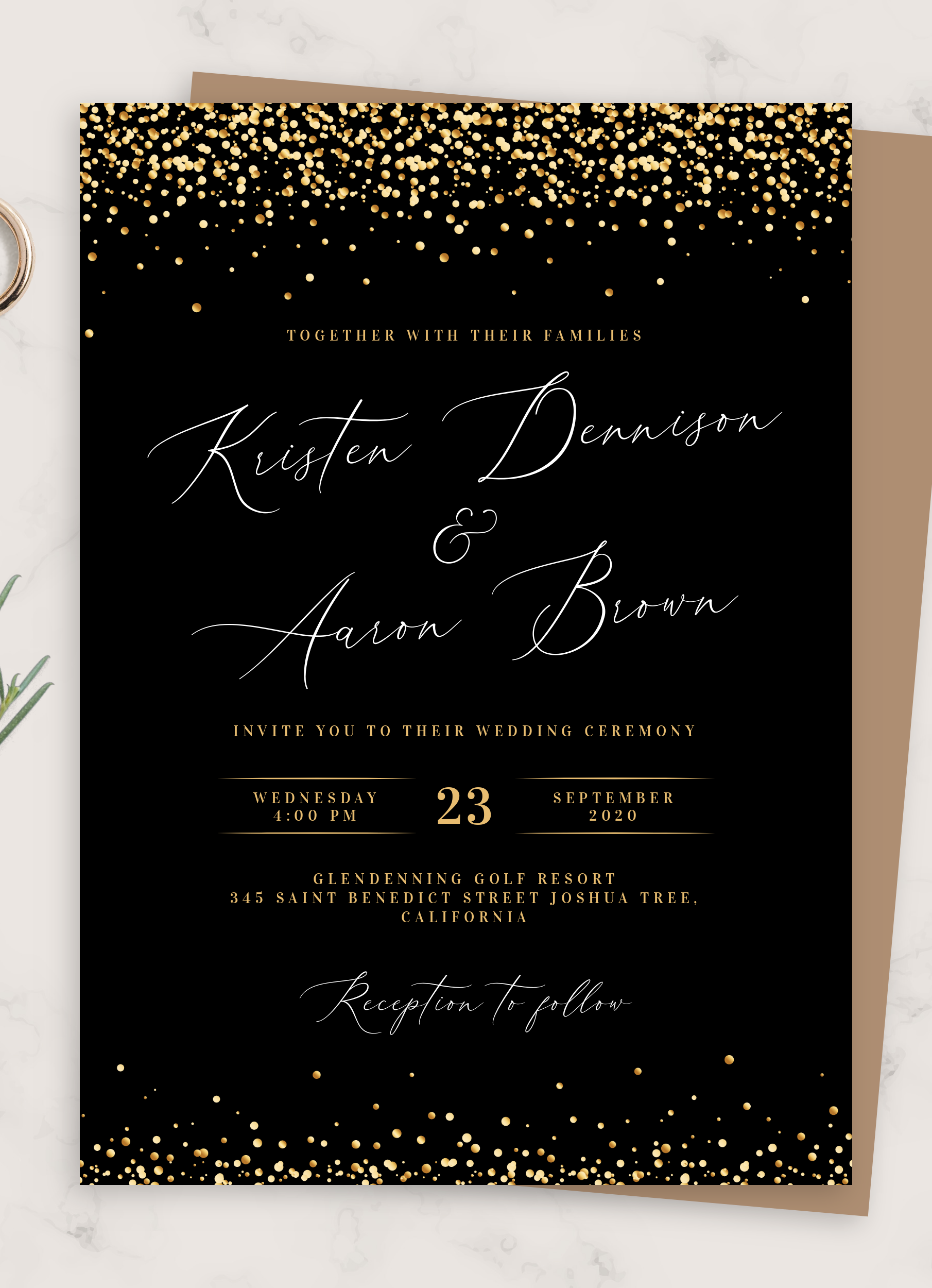 Download Printable Black and Gold Wedding Invitation PDF