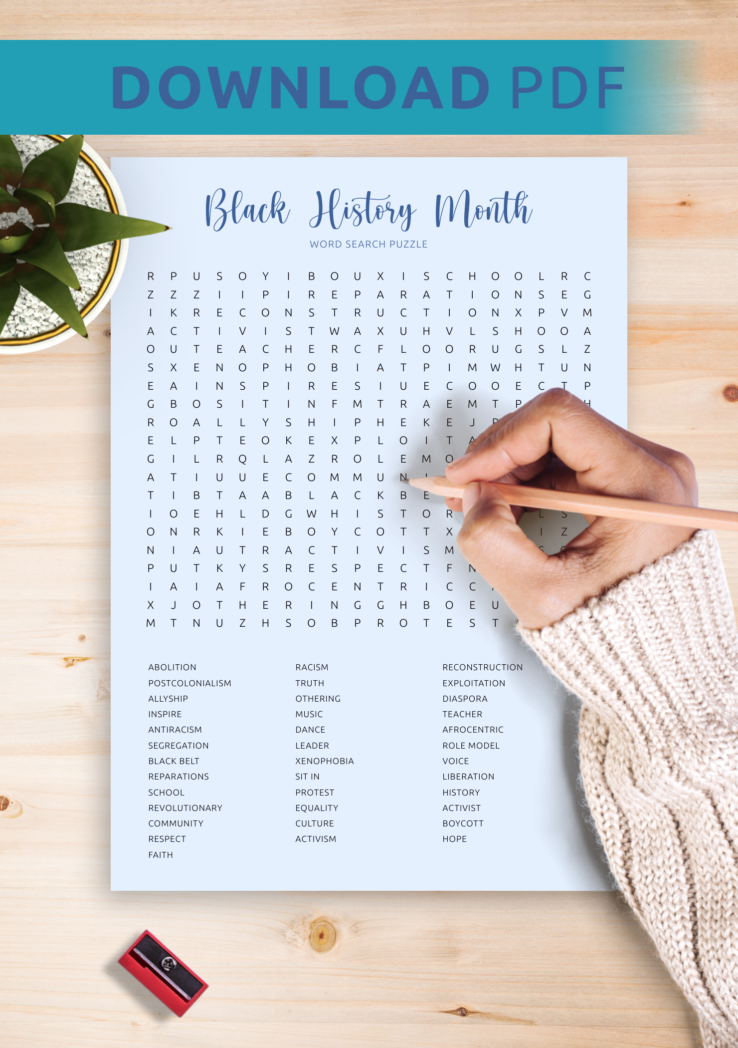 Download Printable Black History Month Word Search in PDF