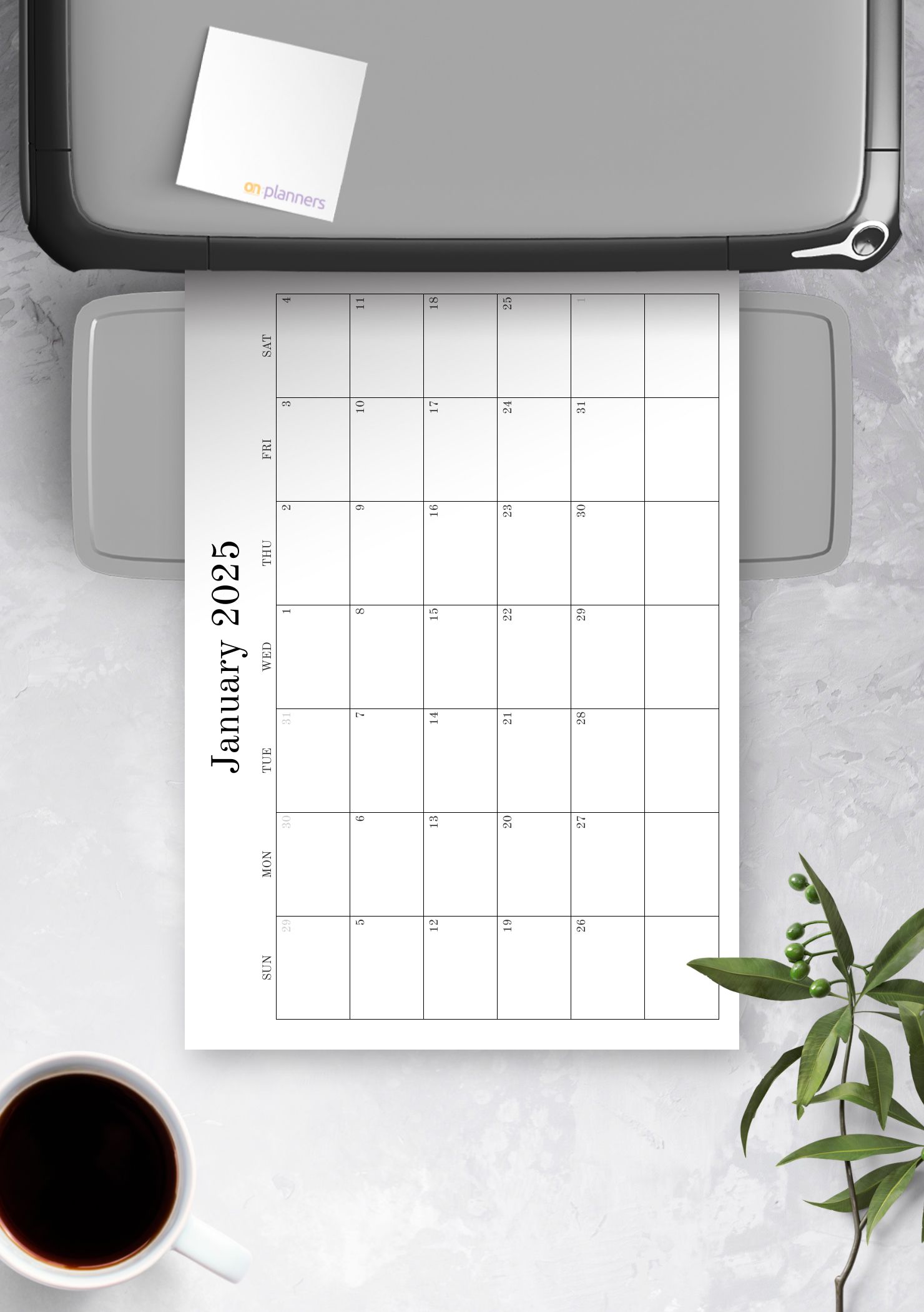 Download Printable Blank Monthly Calendar PDF