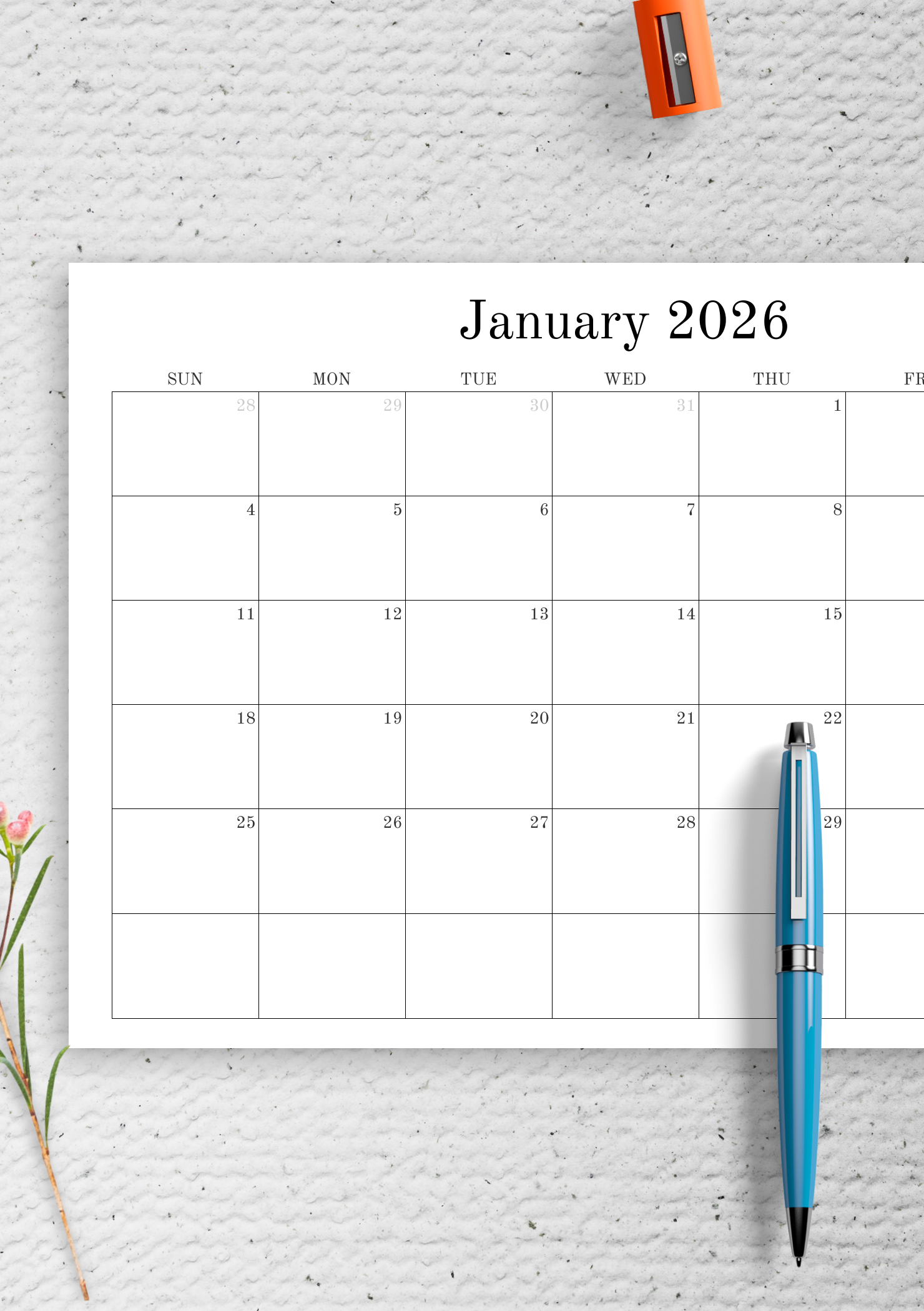 Download Printable Blank Monthly Calendar PDF Download Printable Blank Monthly Calendar PDF