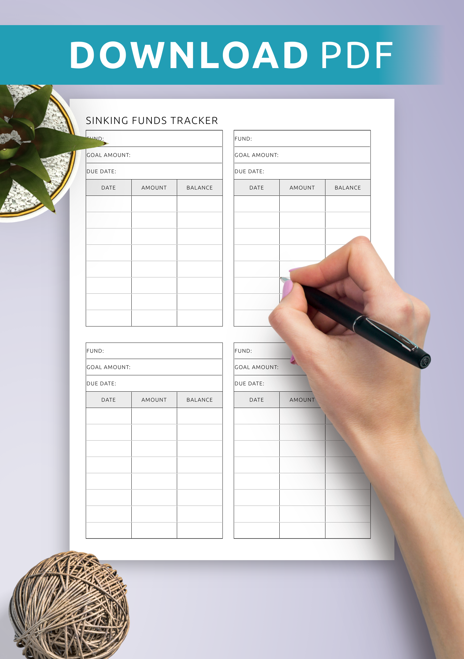 Download Printable Blank Sinking Funds Tracker Template PDF