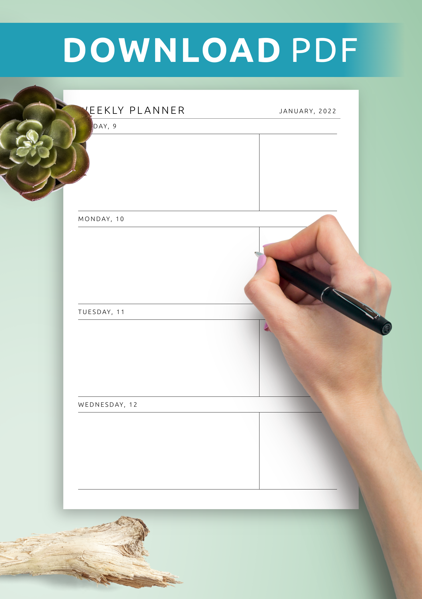 Download Printable Blank Weekly Calendar Template PDF