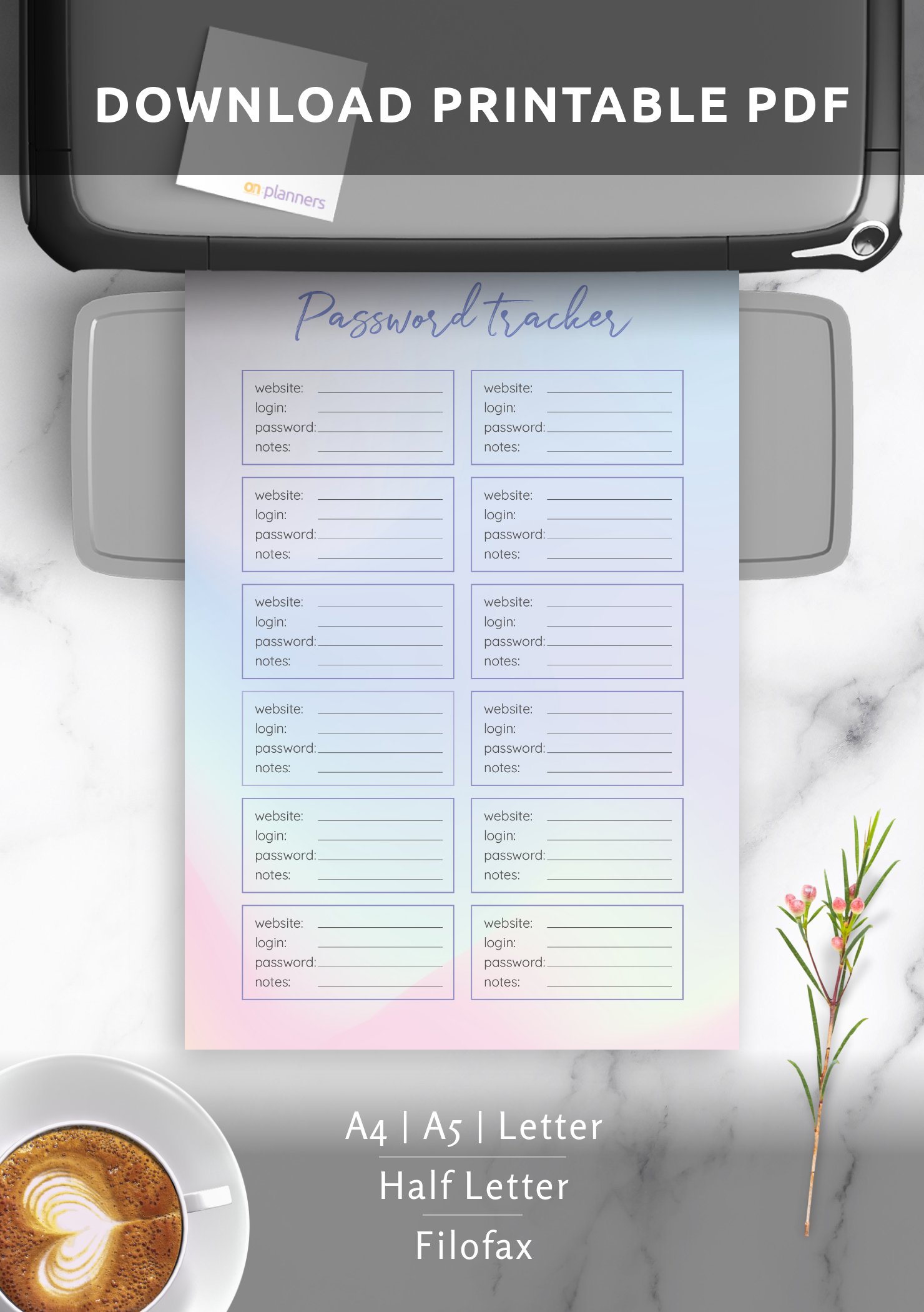 Download Printable Password Tracker Template Blue and Pink PDF