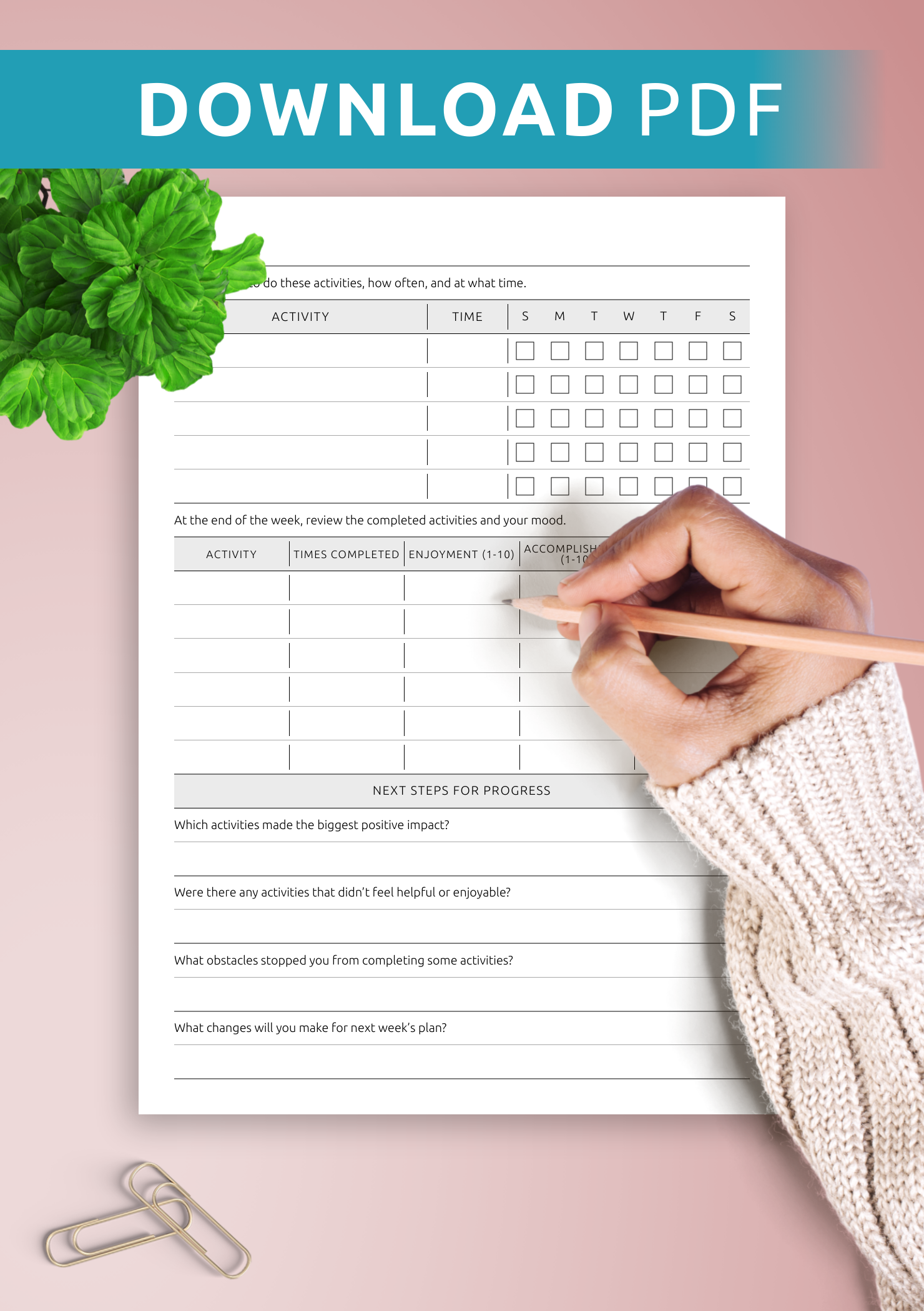 CBT Behavioral Activation Worksheet – Boost Mood Through Action