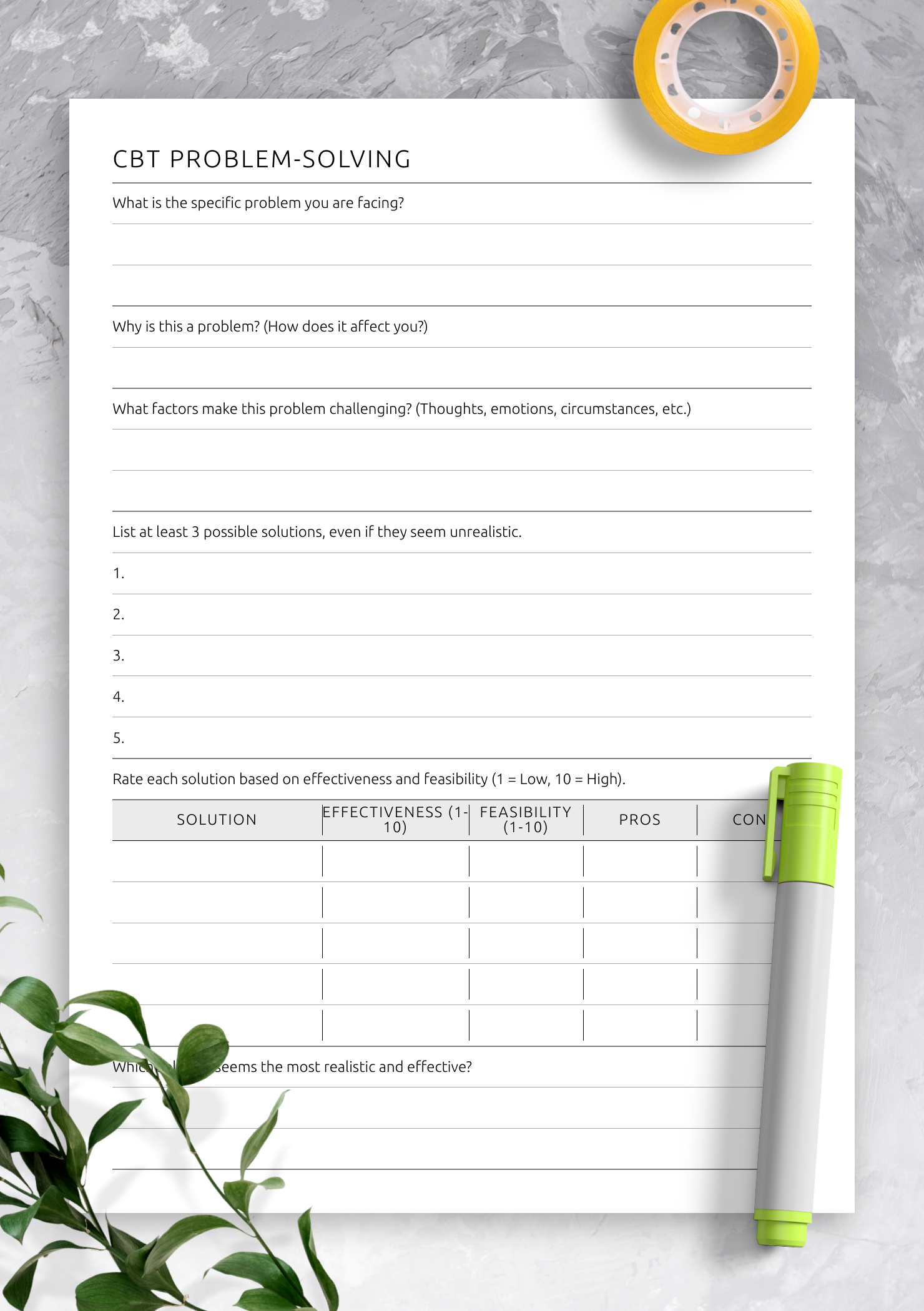 CBT Problem-Solving Worksheet – Tackle Challenges Clearly