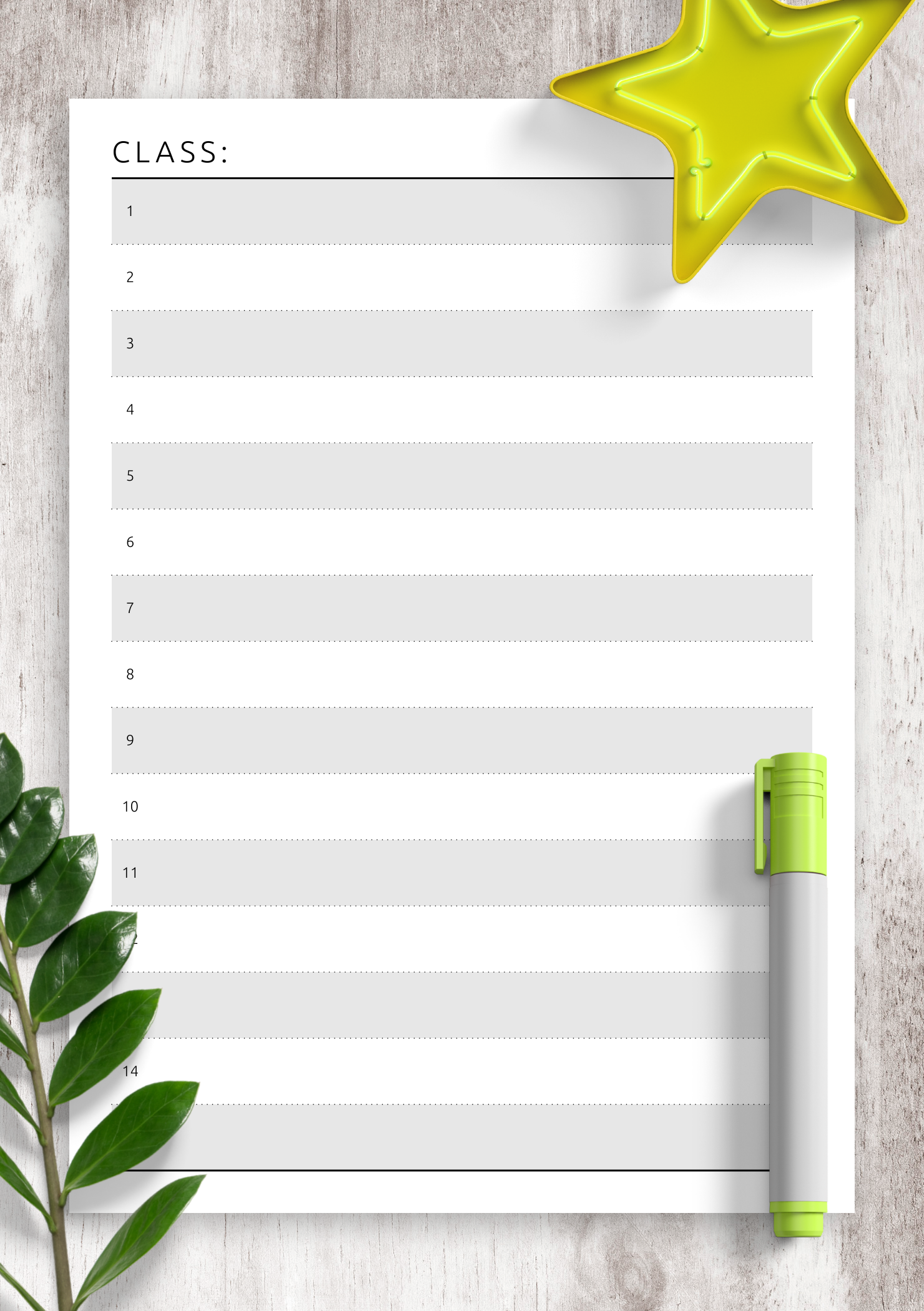 Download Printable Class List Template PDF