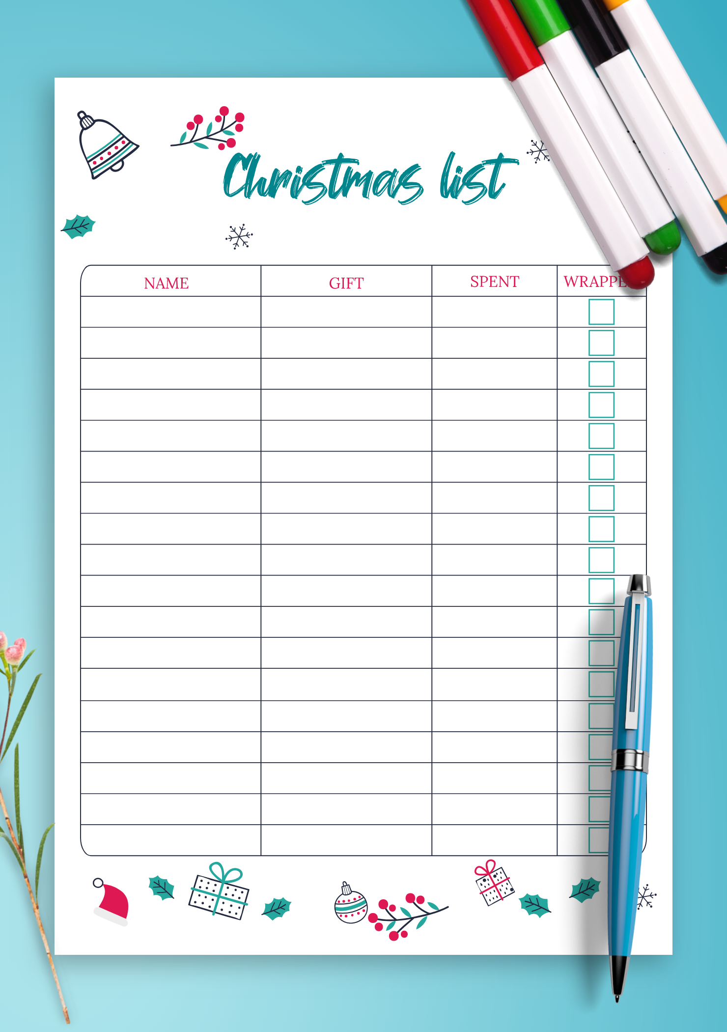 Download Printable Classic White Christmas List Template PDF