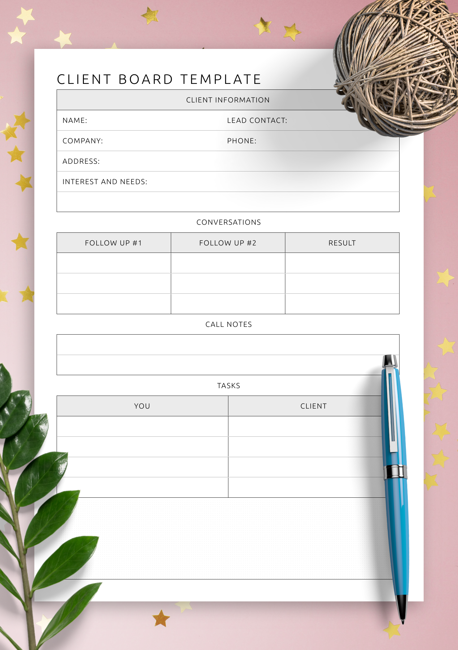 Download Printable Client Board Template PDF