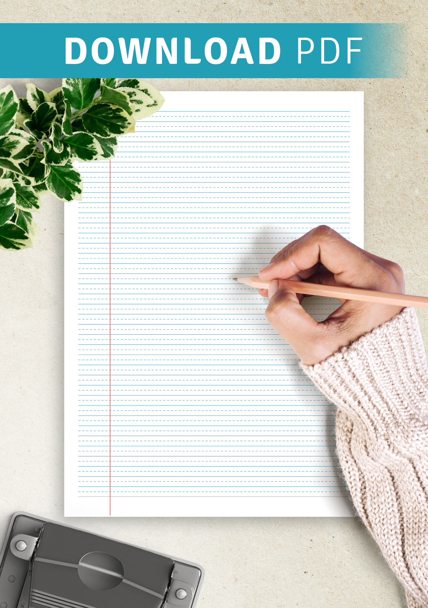 Structured College Ruled Template Download Printable College Ruled with dashed center guide line - Blue ...